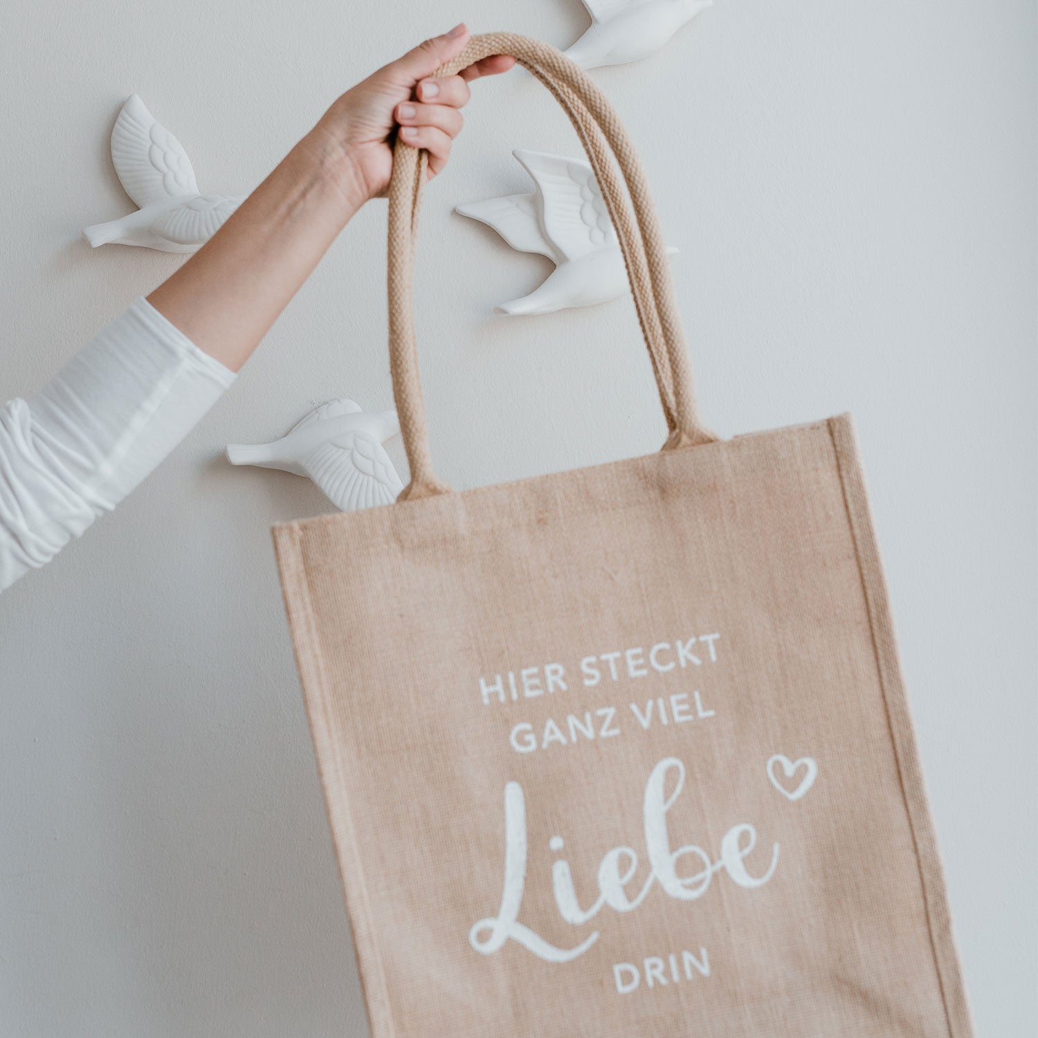 Jutebeutel mit Spruch "HIER STECKT GANZ VIEL Liebe DRIN" - Eulenschnitt