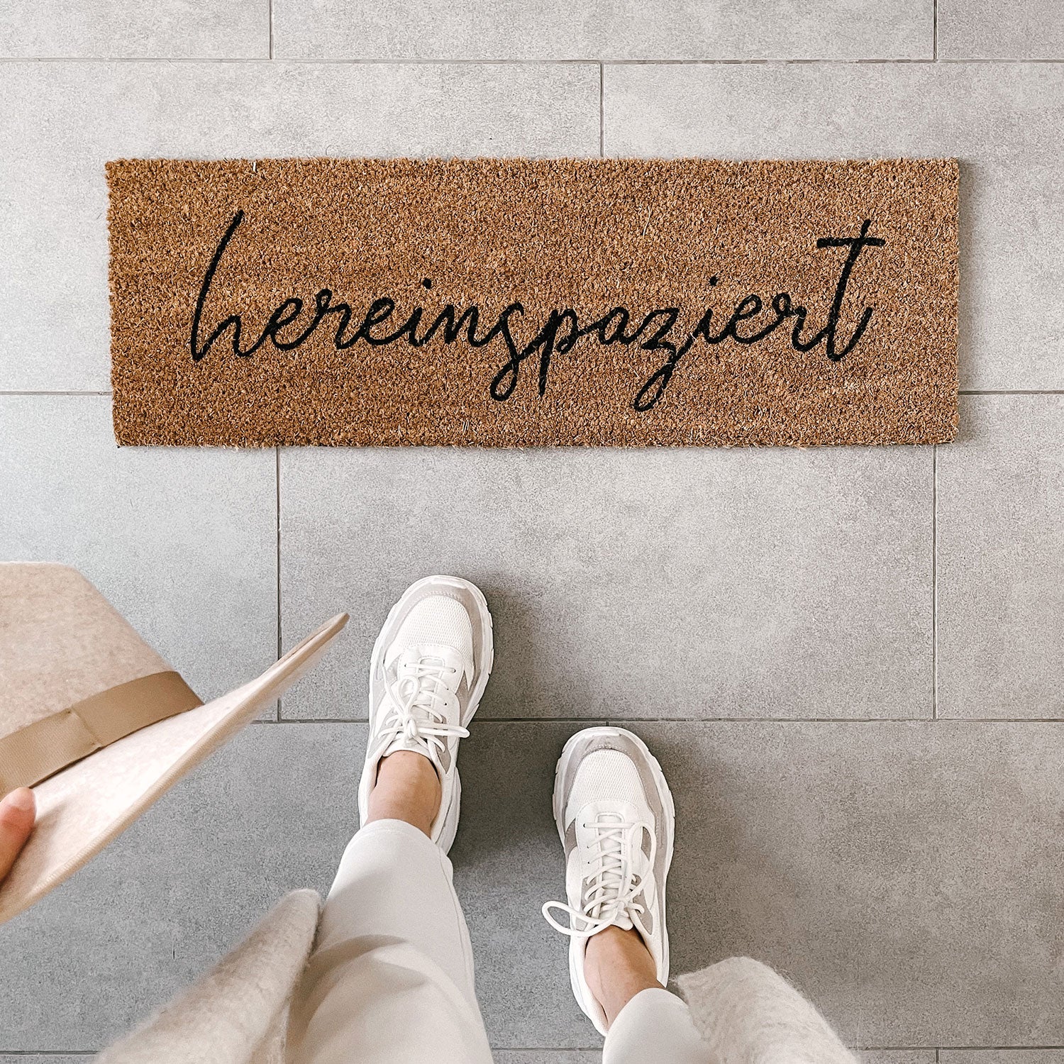 Fussmatte mit Spruch "Hereinspaziert" 75x25cm – Kokos - Eulenschnitt