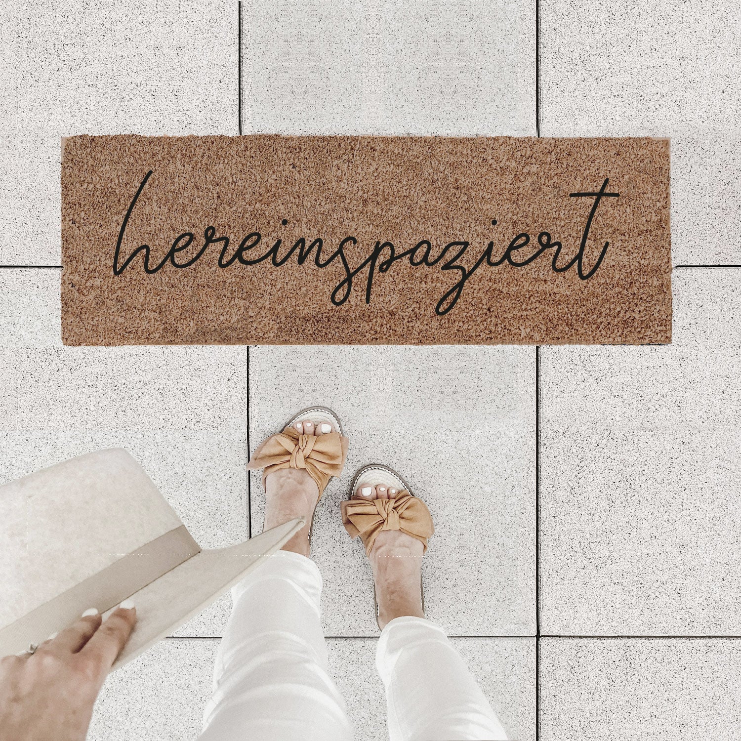 Fussmatte mit Spruch "Hereinspaziert" 75x25cm – Kokos - Eulenschnitt