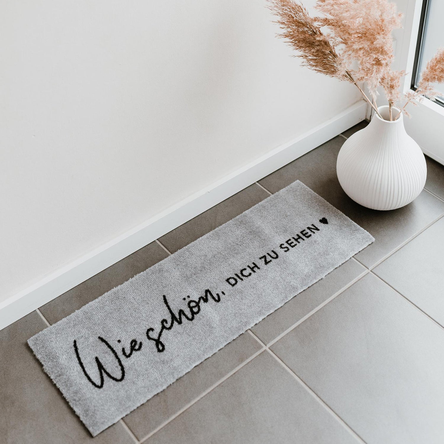 Fussmatte mit Spruch "Wie schön, DICH ZU SEHEN" grau 75x25cm – waschbar - Eulenschnitt