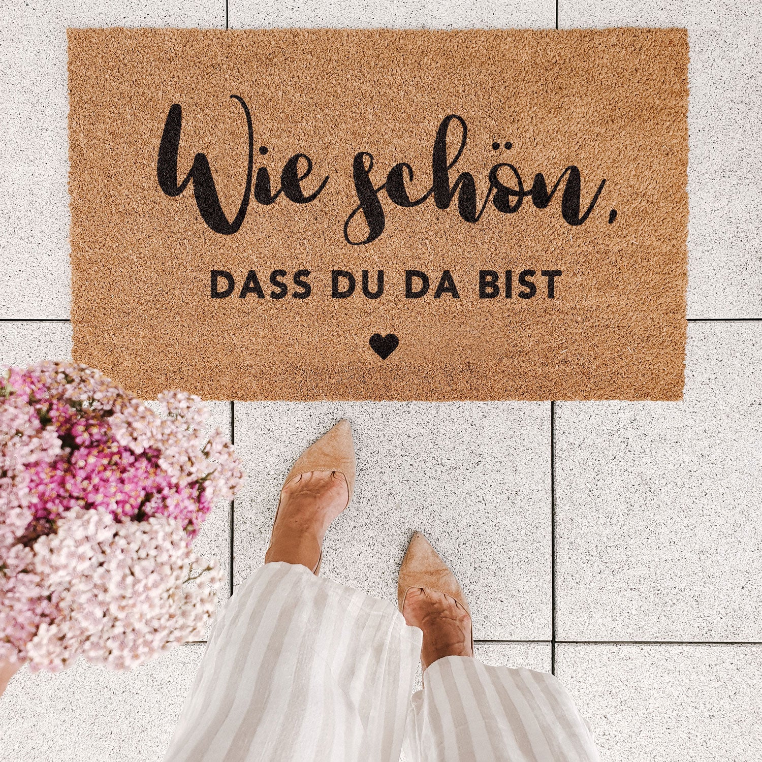 Doormat with text "Wie schön, dass du da bist" 75x45cm – coconut - Eulenschnitt