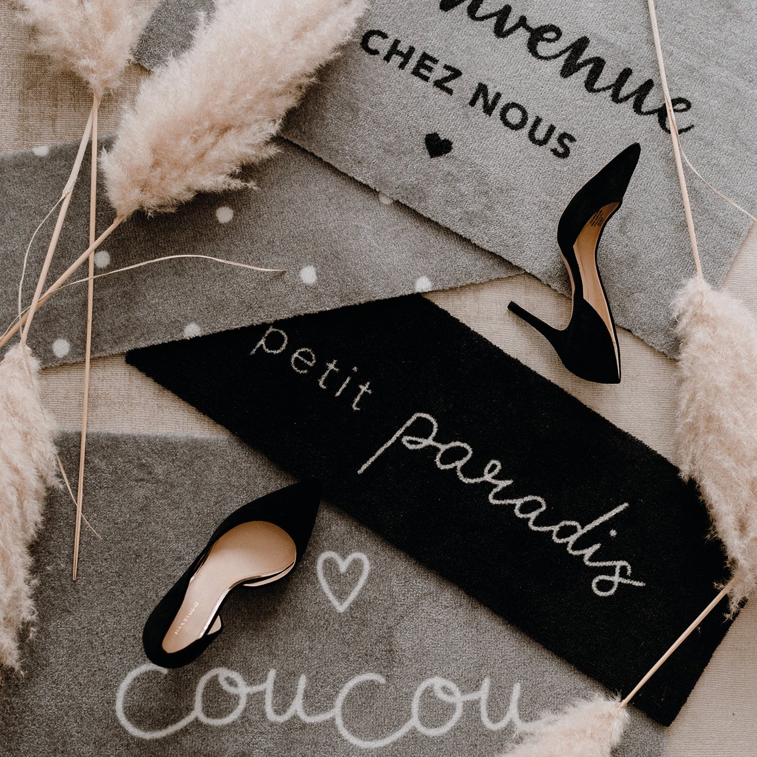 Doormat with text "bienvenue CHEZ NOUS" gray 75x45cm – washable - Eulenschnitt