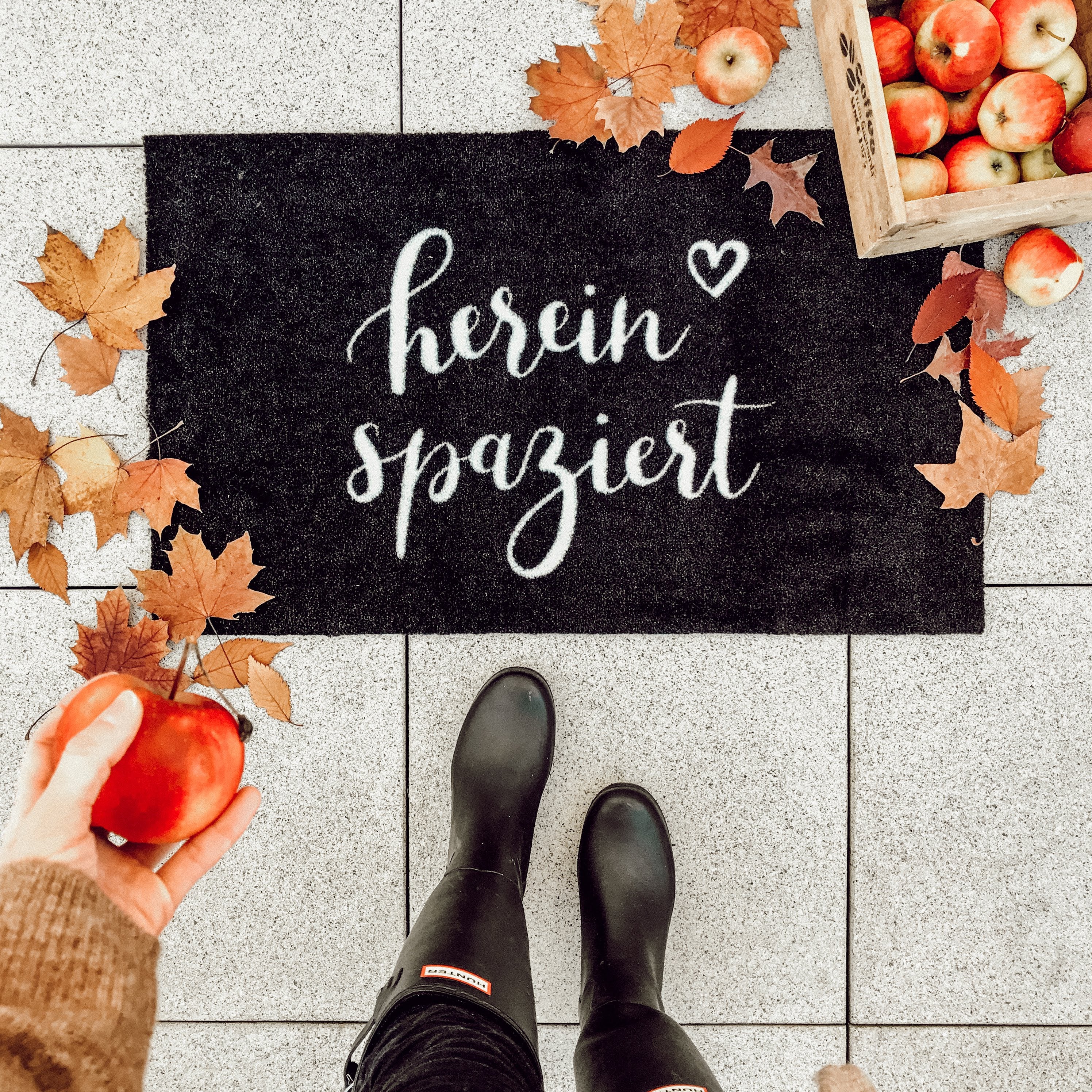 Fussmatte mit Spruch "hereinspaziert" schwarz 75x45cm – waschbar - Eulenschnitt