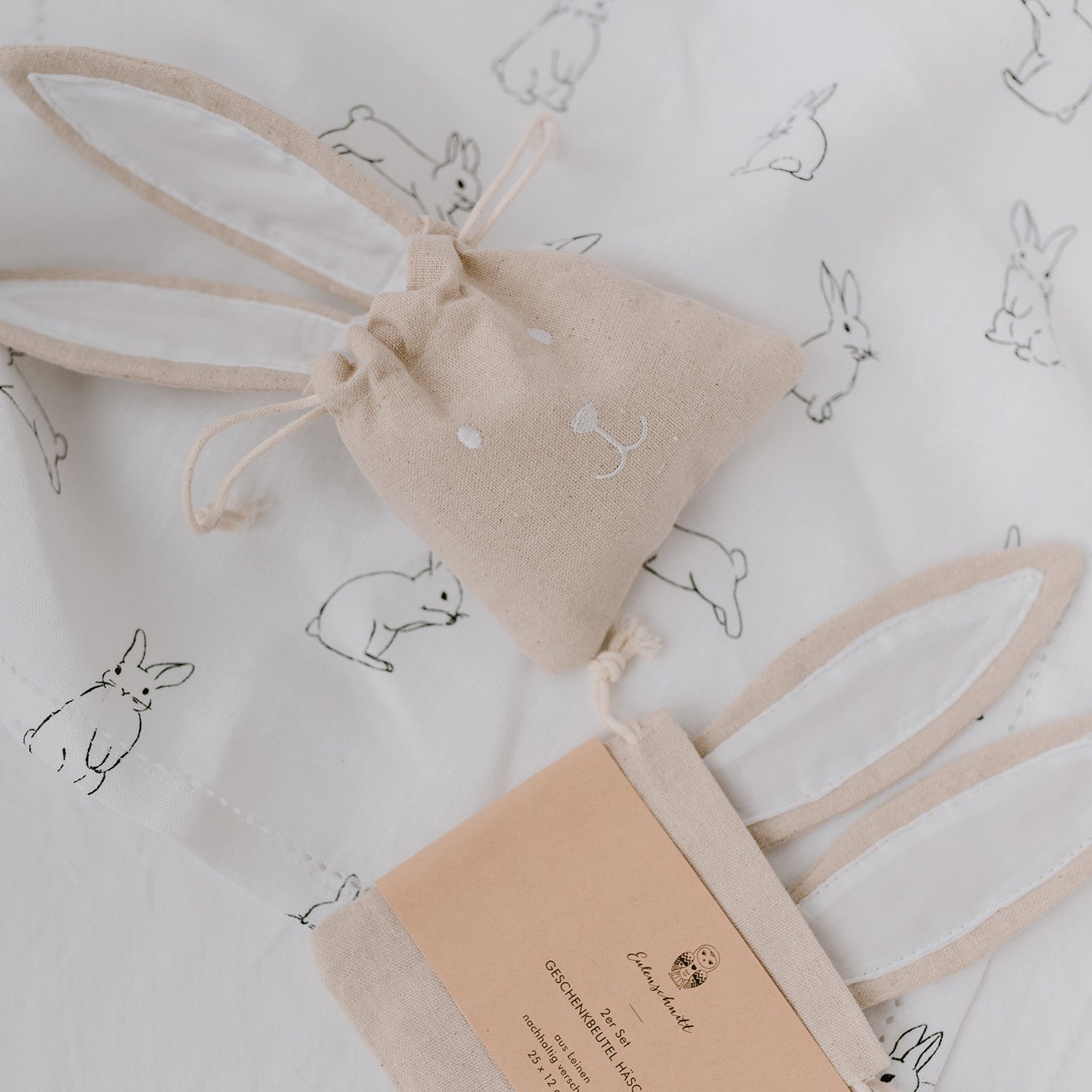 Geschenksäckchen Stoff Hase klein 2er Set - Eulenschnitt