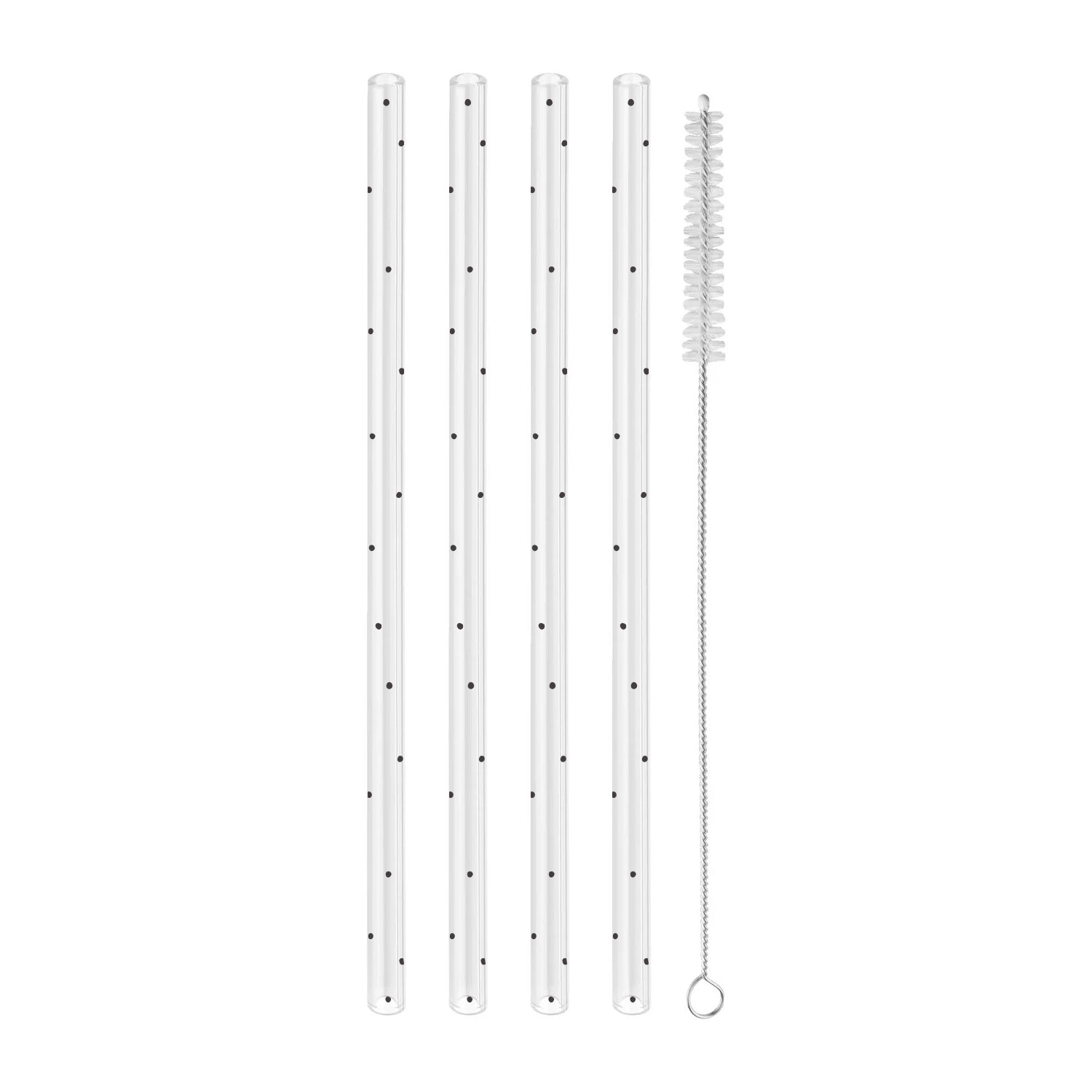 Glasstrohhalm Punkte 20cm schwarz 4er Set - Eulenschnitt
