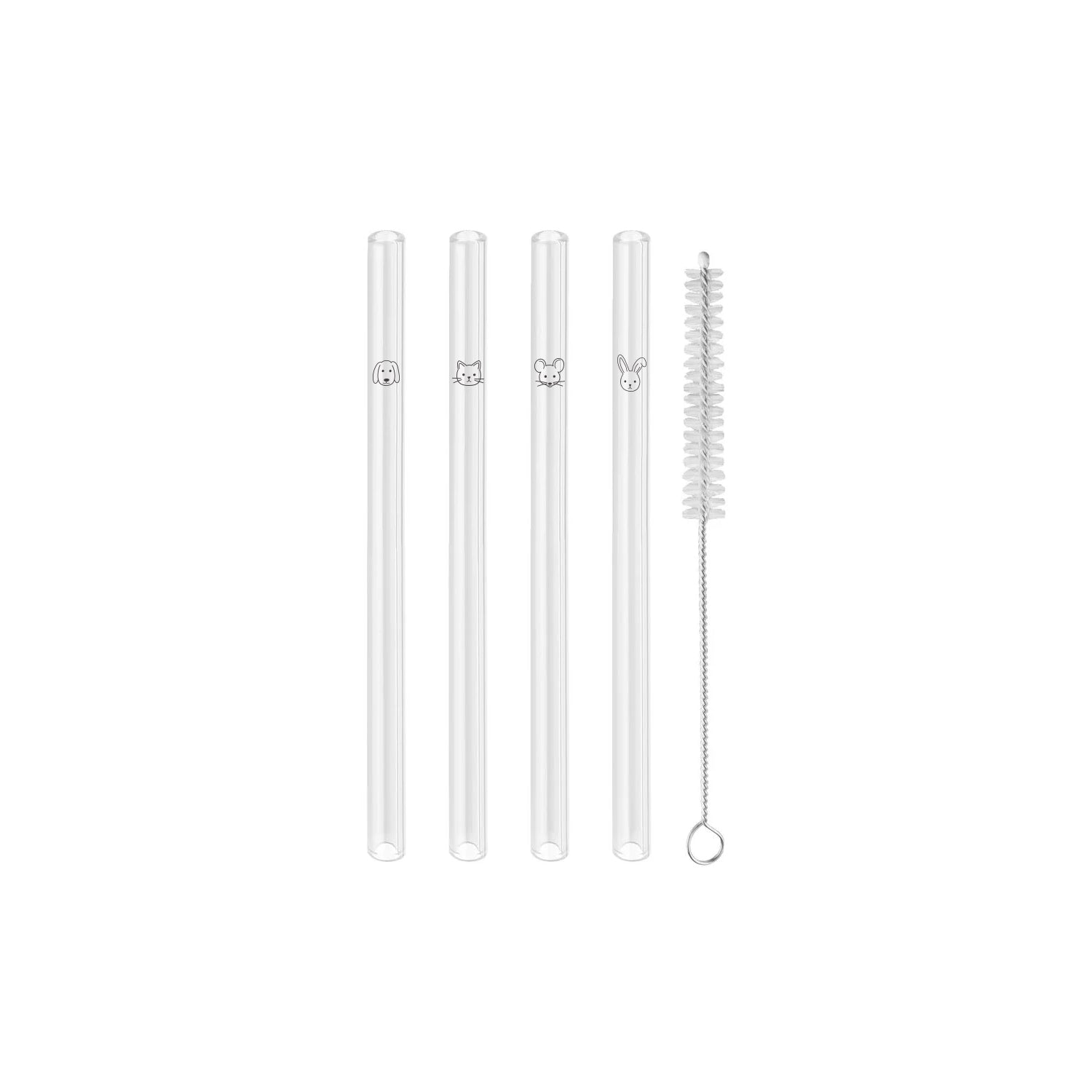Glasstrohhalm Tiere 13cm schwarz 4er Set - Eulenschnitt