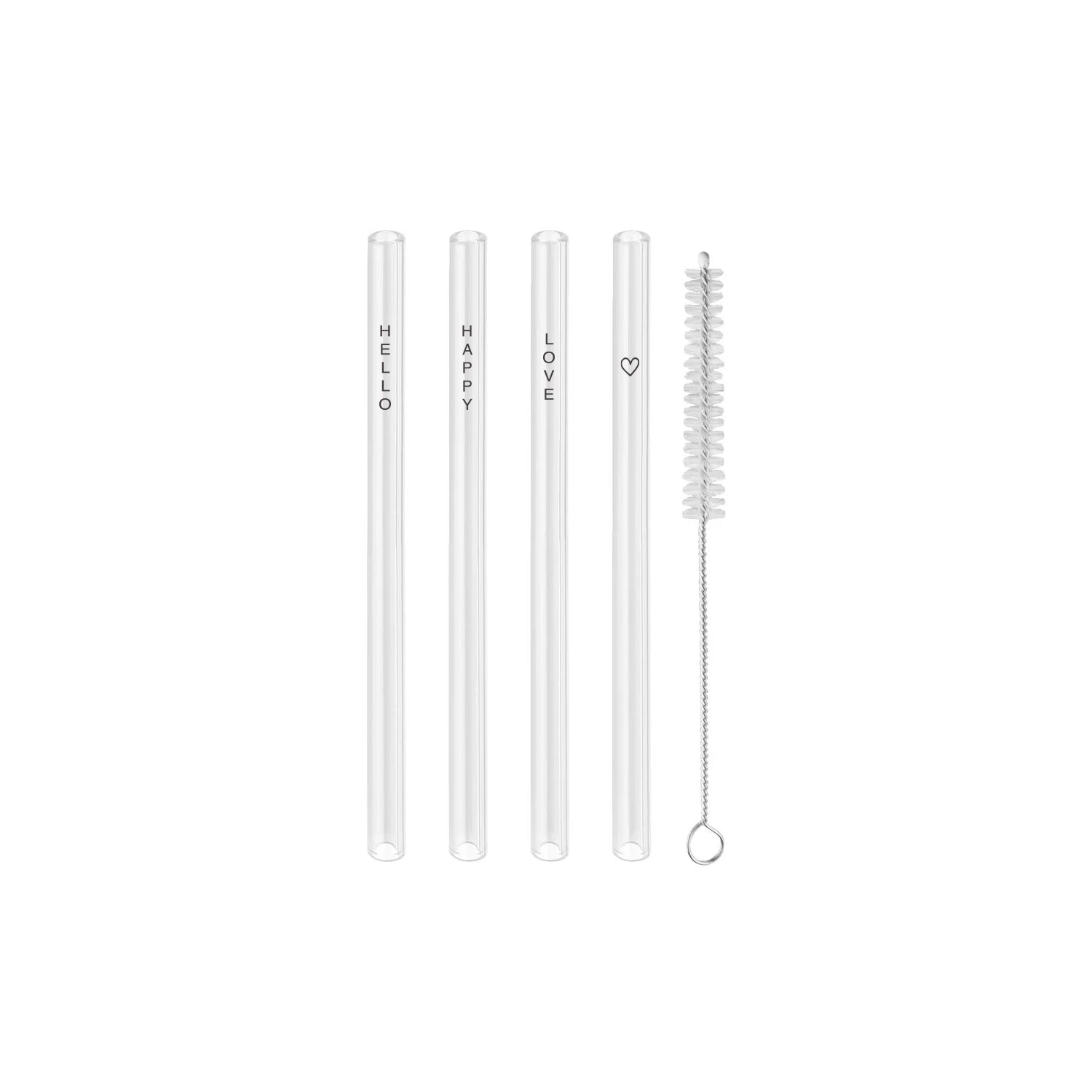 Glasstrohhalm "hello love" 13cm schwarz 4er Set - Eulenschnitt