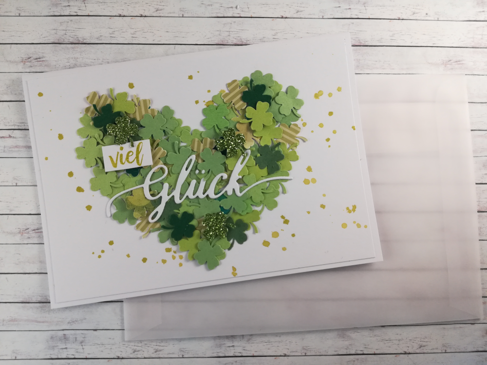 Grusskarte Kleeblatt "Viel Glück" – handgemacht