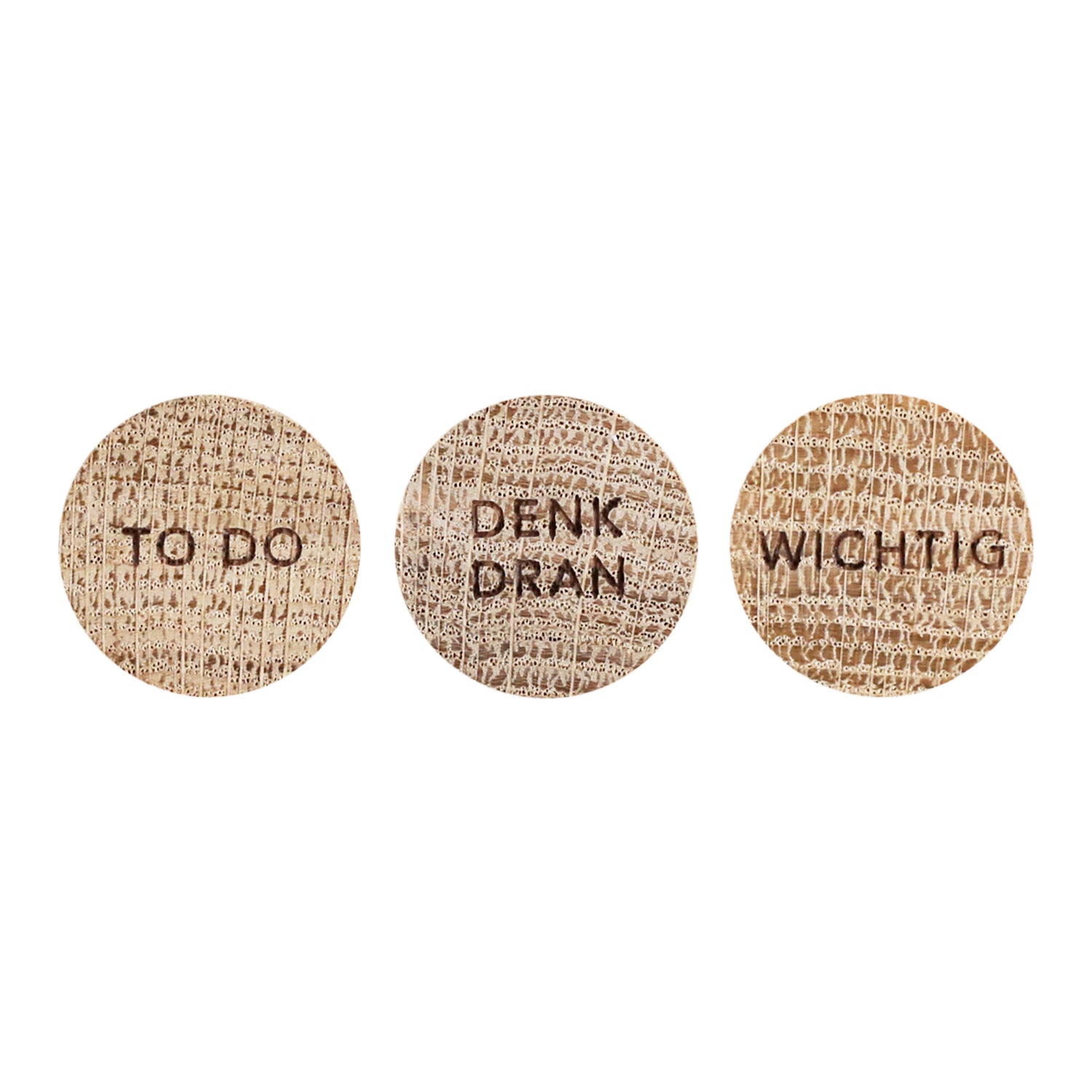 Holzmagnet "Denk dran" 3er Set - Eulenschnitt