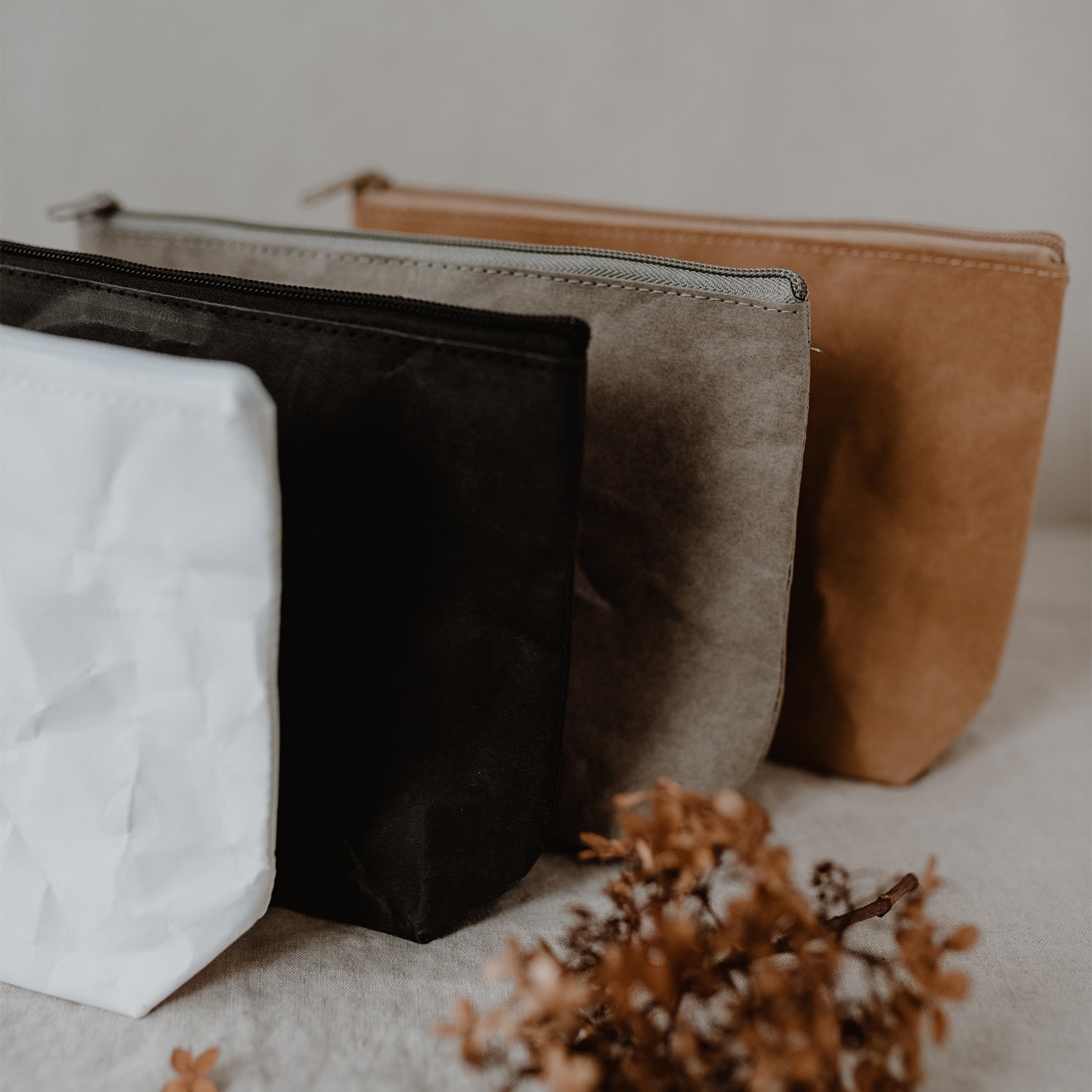 Kosmetiktasche "Hello new day" grau - Eulenschnitt