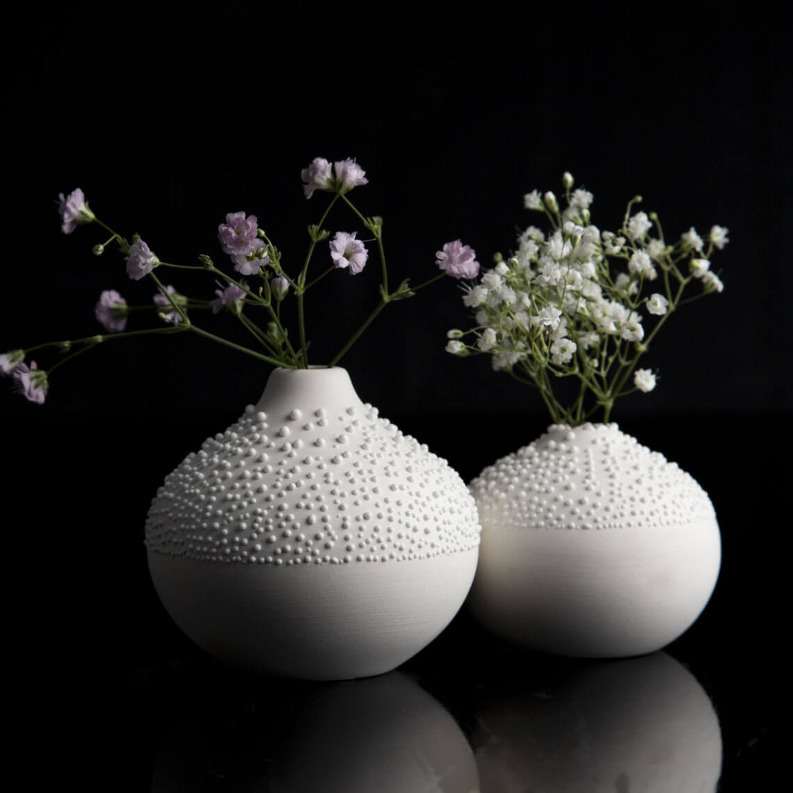 Perlenvase weiss Design 1 - Räder