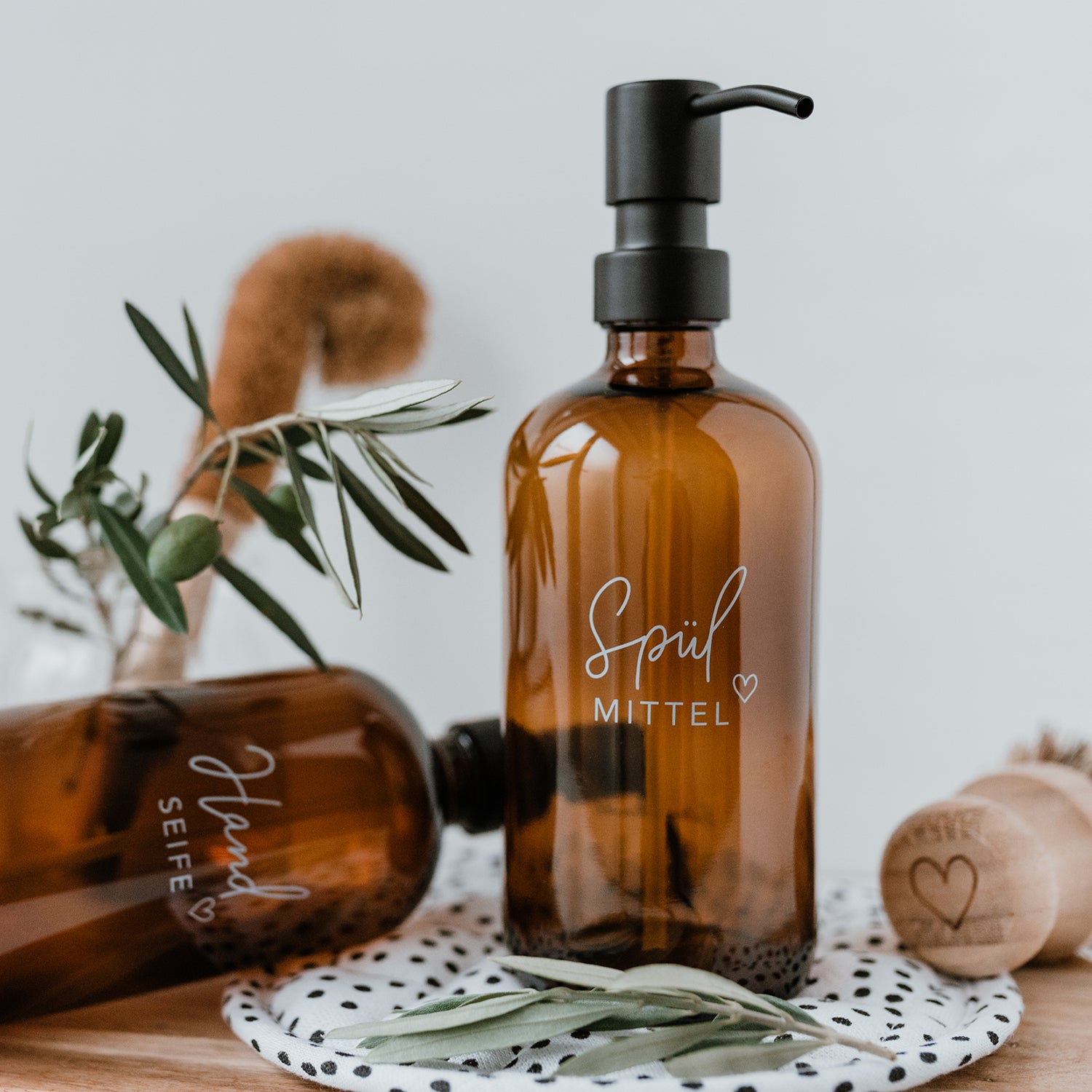 Seifenspender "Spülmittel" 500ml braun - Eulenschnitt