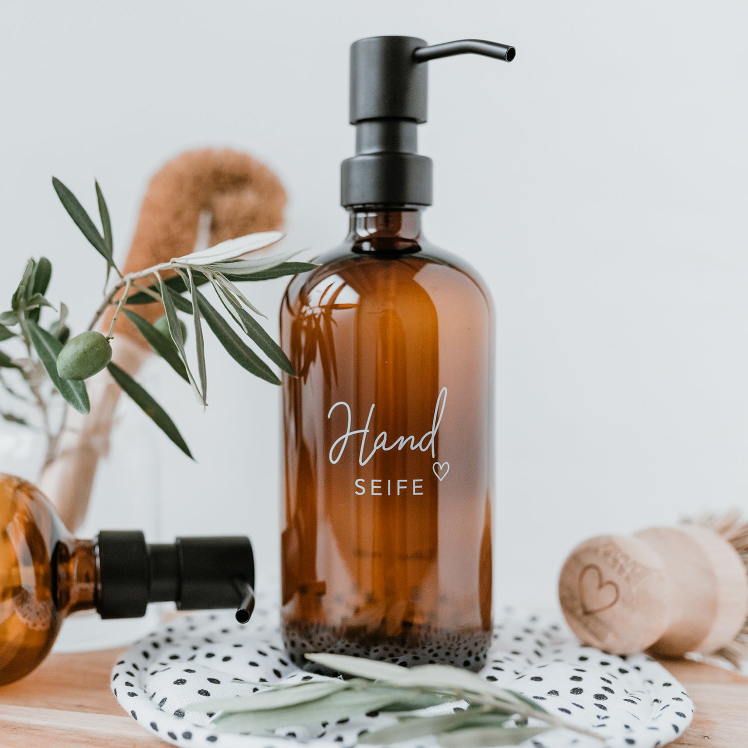 Seifenspender "Handseife" 500ml braun - Eulenschnitt