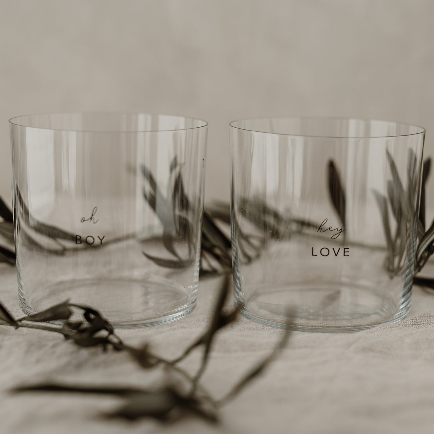 Trinkglas "Oh Boy" & "Hey Love" 2er Set schwarz - Eulenschnitt