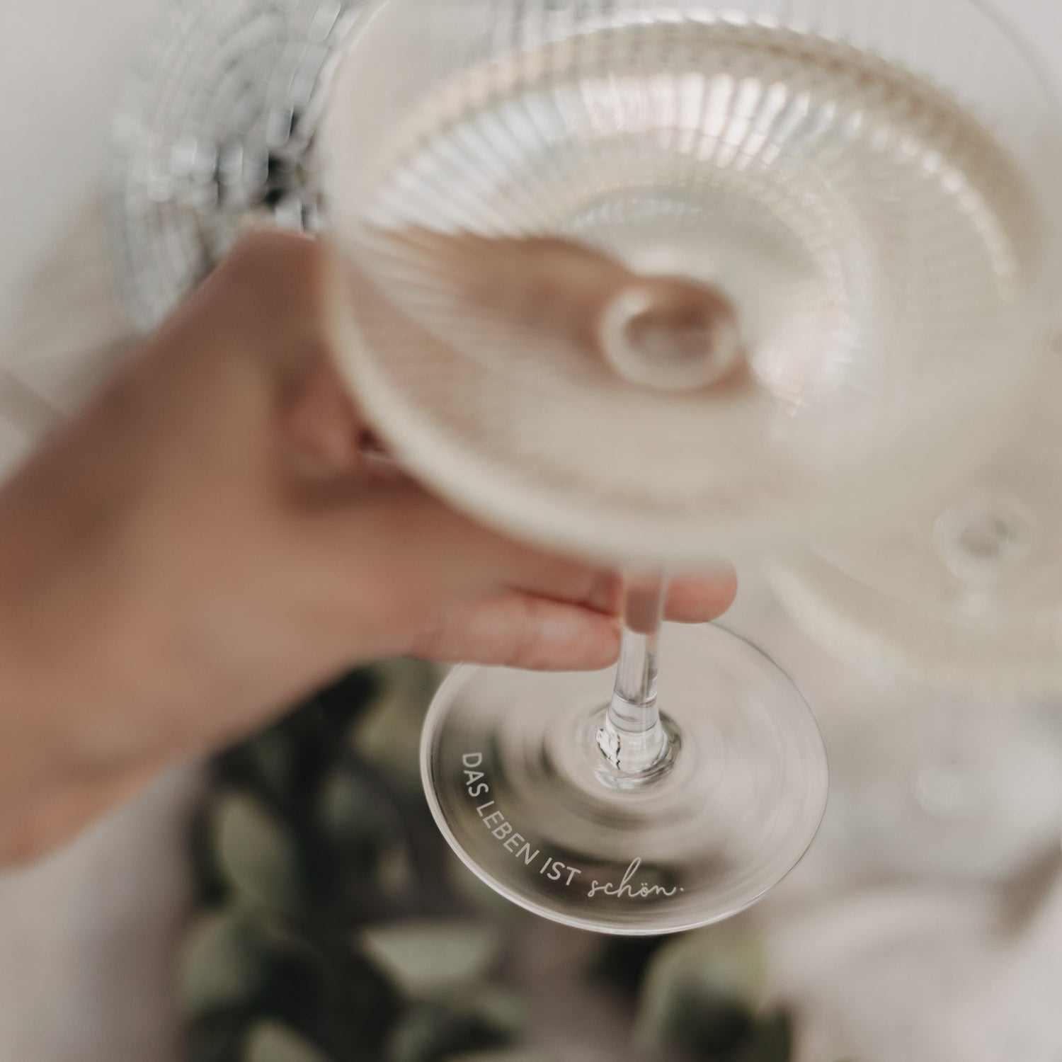 Bicchiere da champagne "Das Leben ist schön" bianco - Eulenschnitt