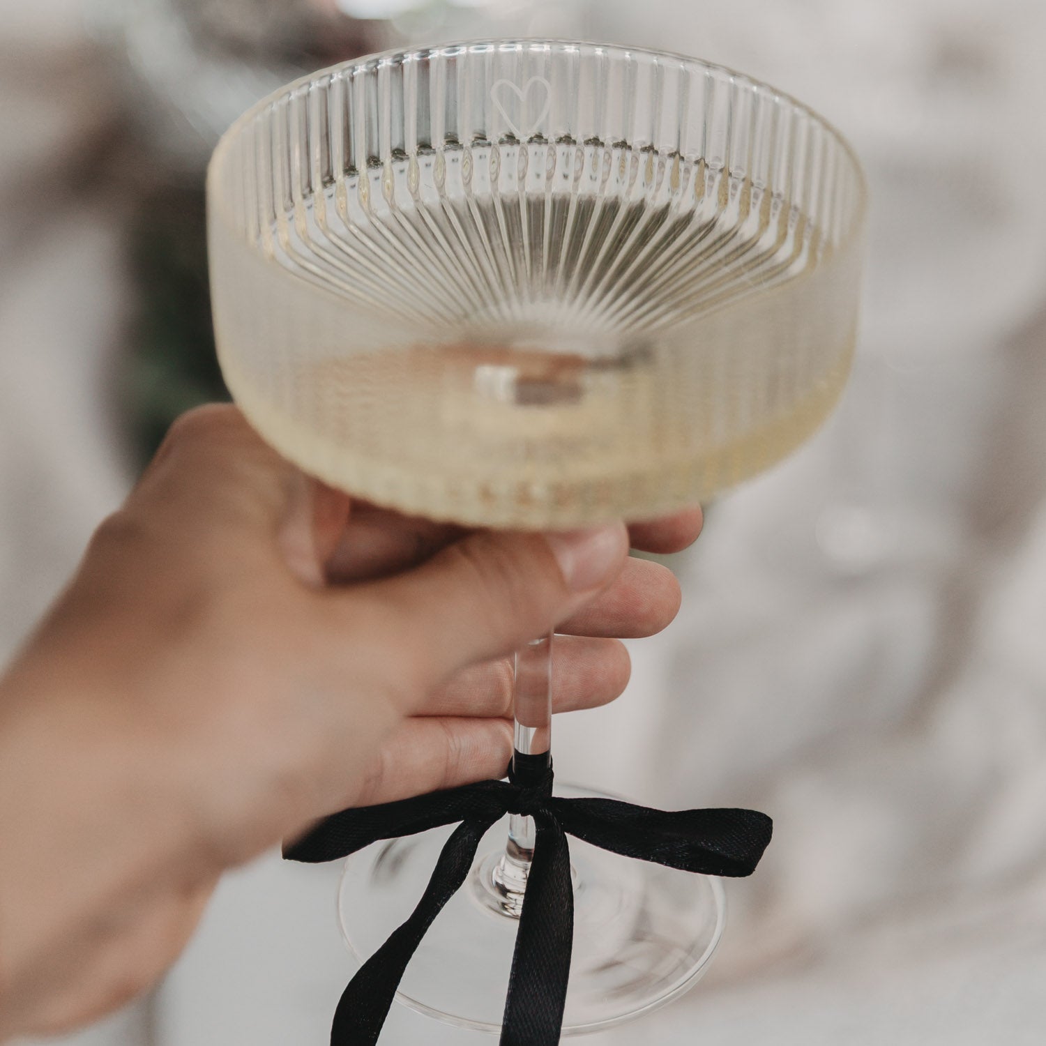 Champagnerglas Herz weiss - Eulenschnitt