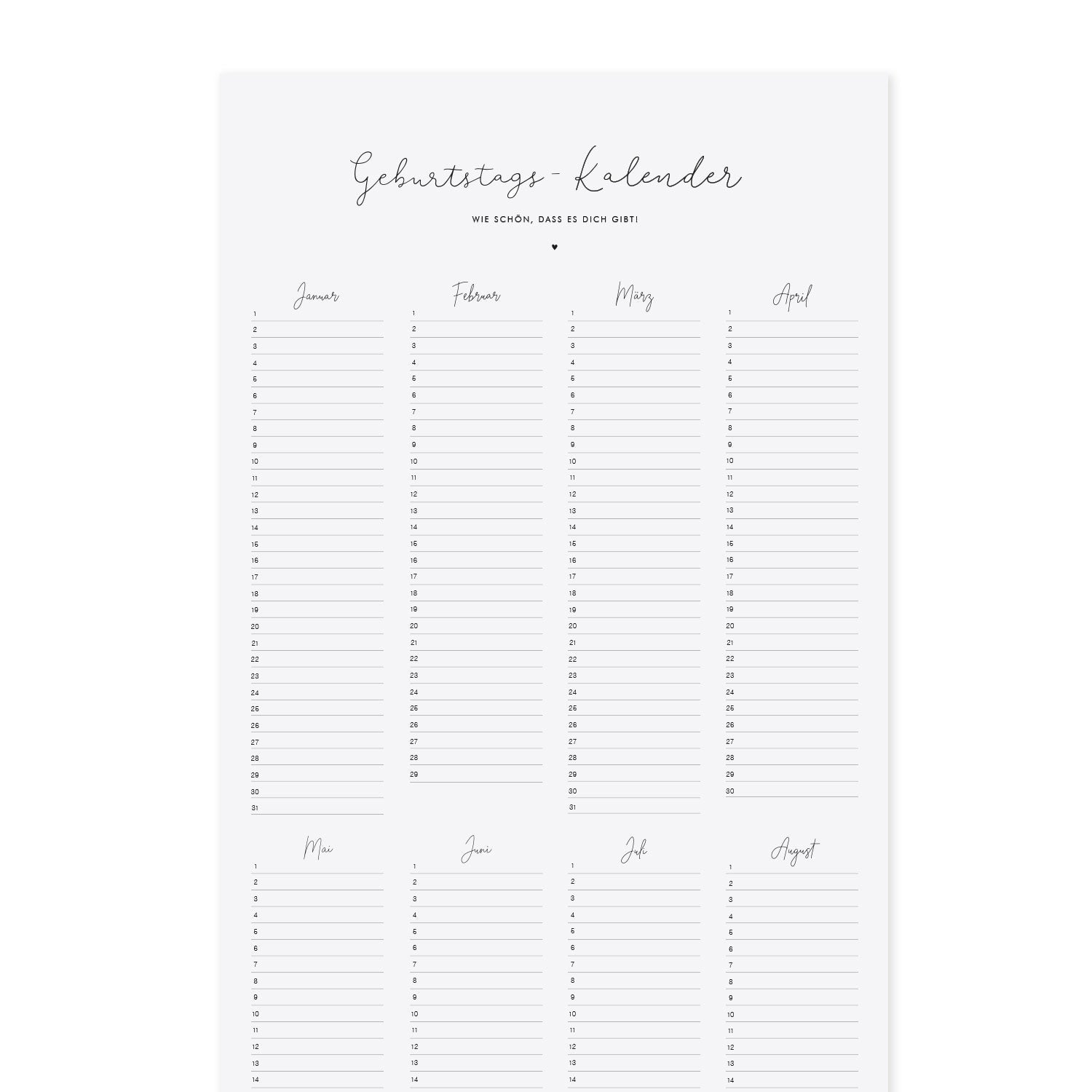 Geburtstagskalender - Eulenschnitt
