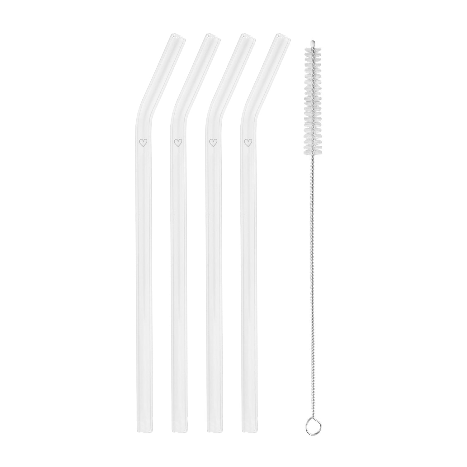 Glasstrohhalm gebogen Herz transparent 4er Set - Eulenschnitt