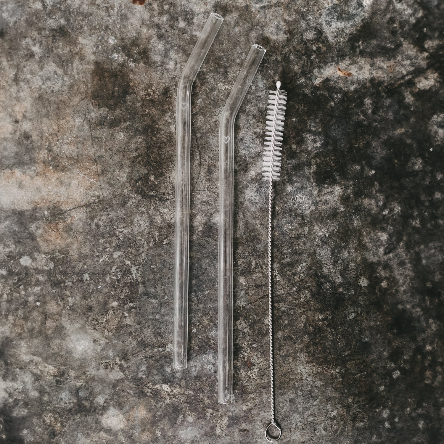 Glasstrohhalm gebogen Herz transparent 4er Set - Eulenschnitt