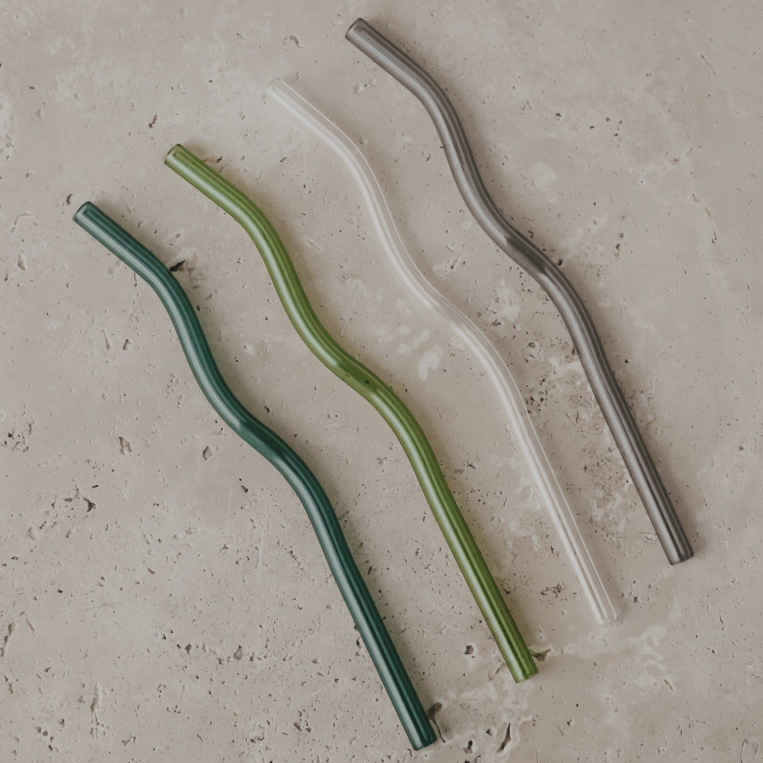 Paille en verre ondulée 20cm vert set de 4 - Eulenschnitt