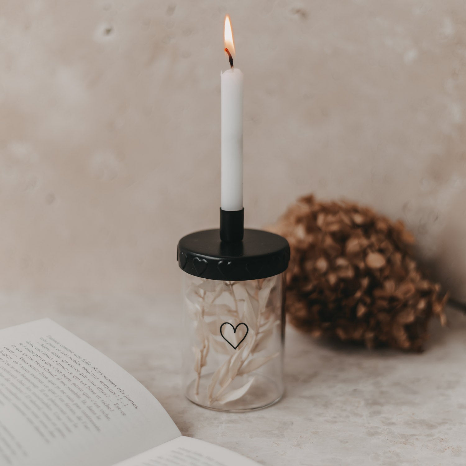 Candle holders for mini storage jar hearts black - Eulenschnitt