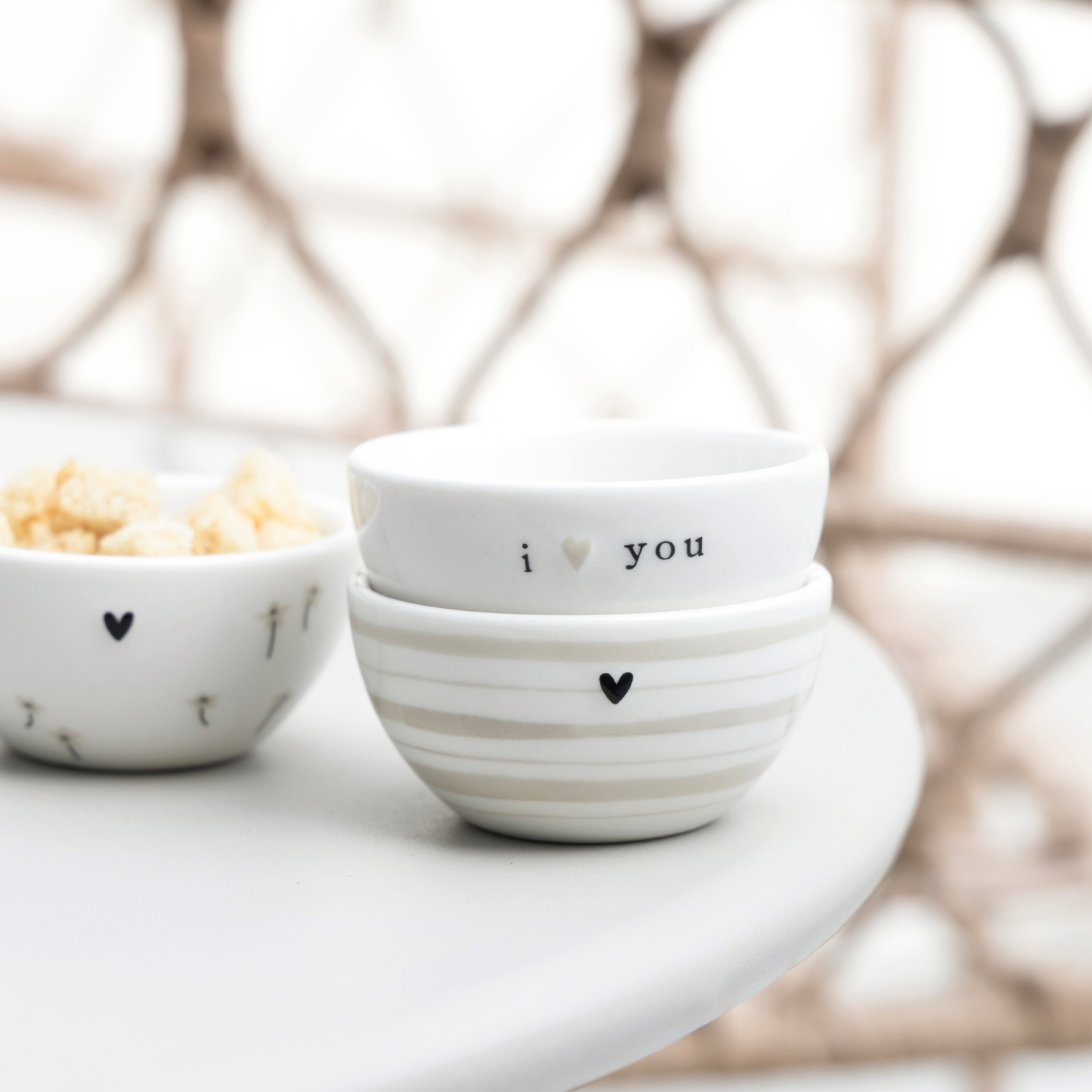 Mini Schalen "heart" 3x6cm beige 3er Set - Bastion Collections