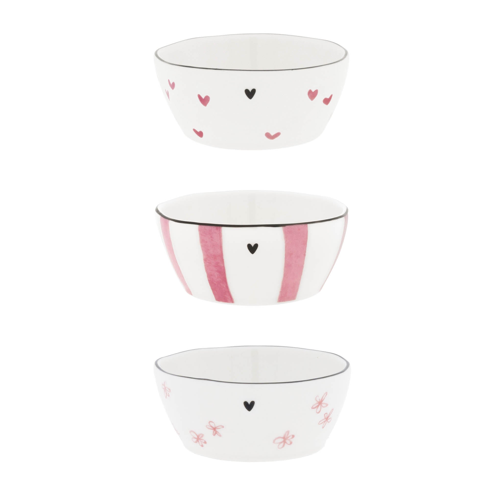 Mini Schalen "hearts" 9.5x4cm rose 3er Set - Bastion Collections