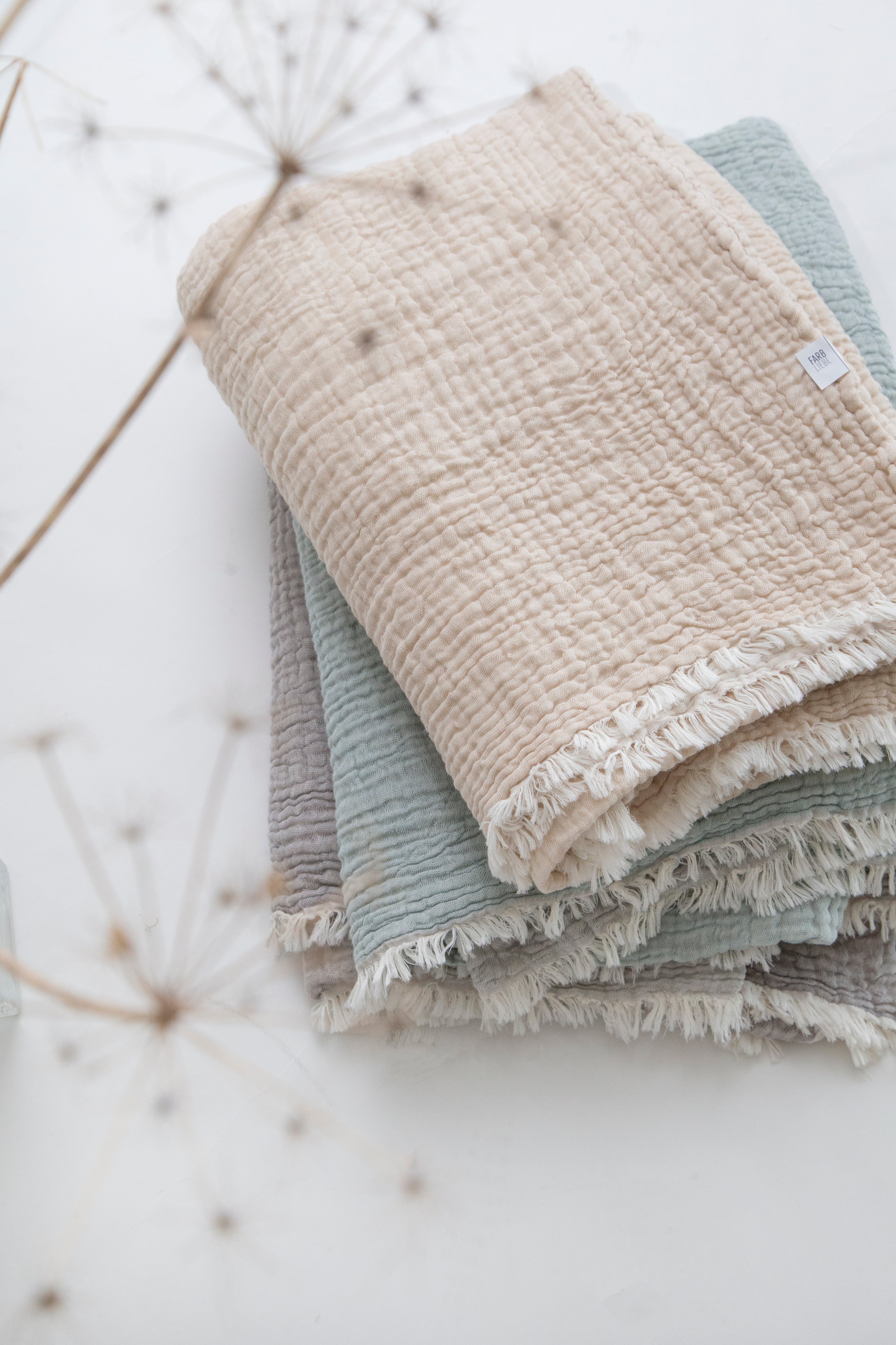 Musselin Decke Emil beige 140x200cm - Farbliebe