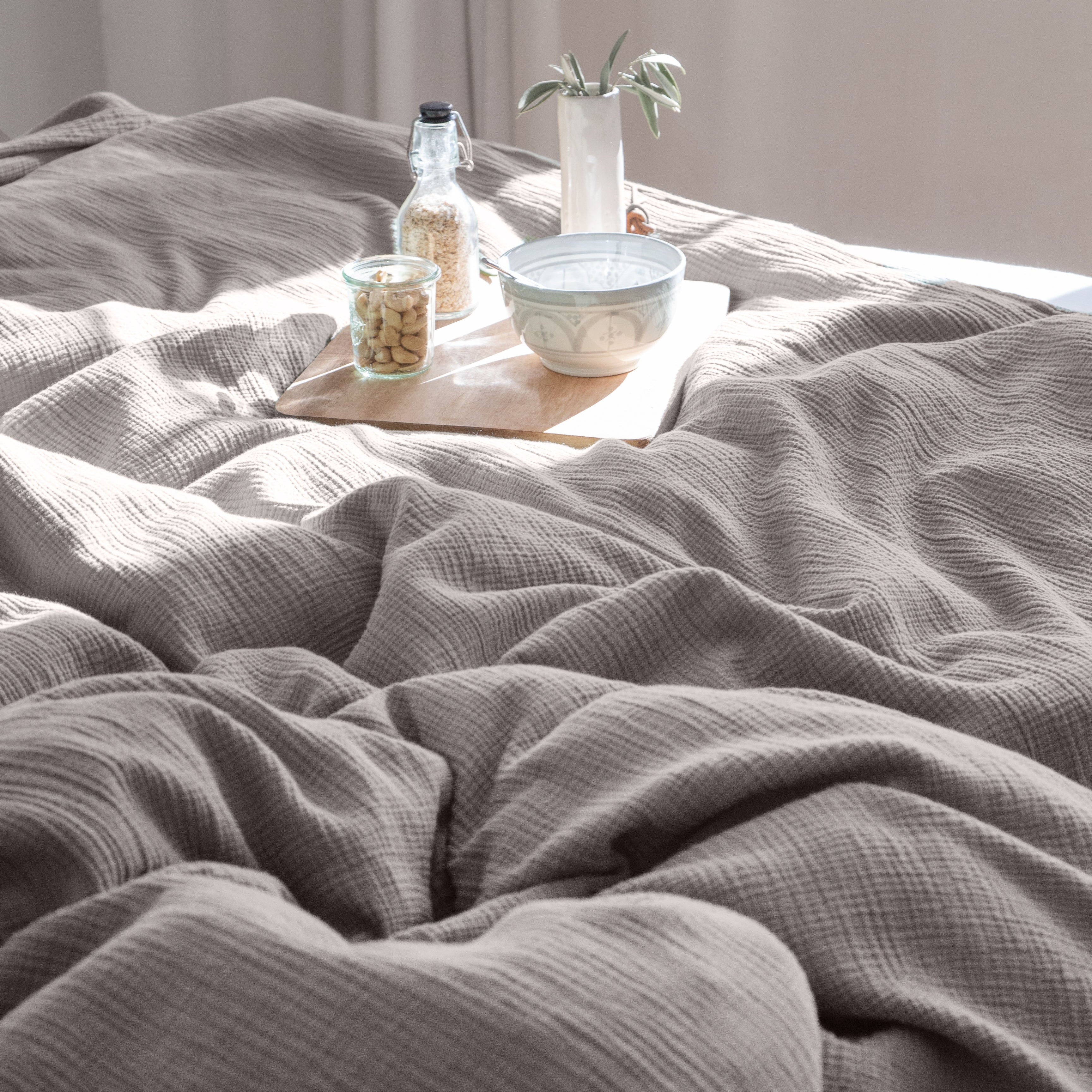 Musselin Duvetbezug 160x210cm & Kissenbezug 50x70cm Jula taupe - Farbliebe