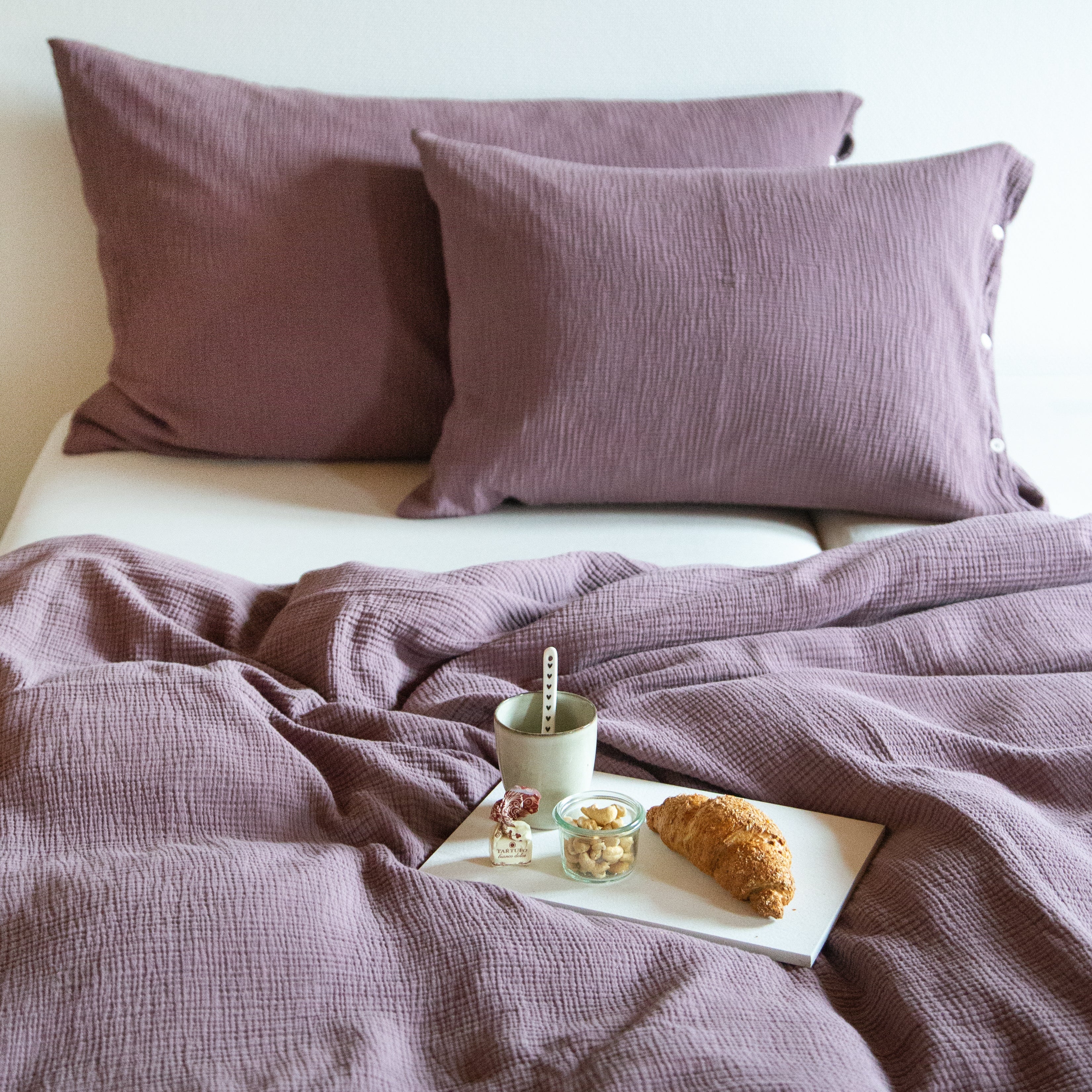Musselin Duvetbezug Jula aubergine 160x210cm - Farbliebe