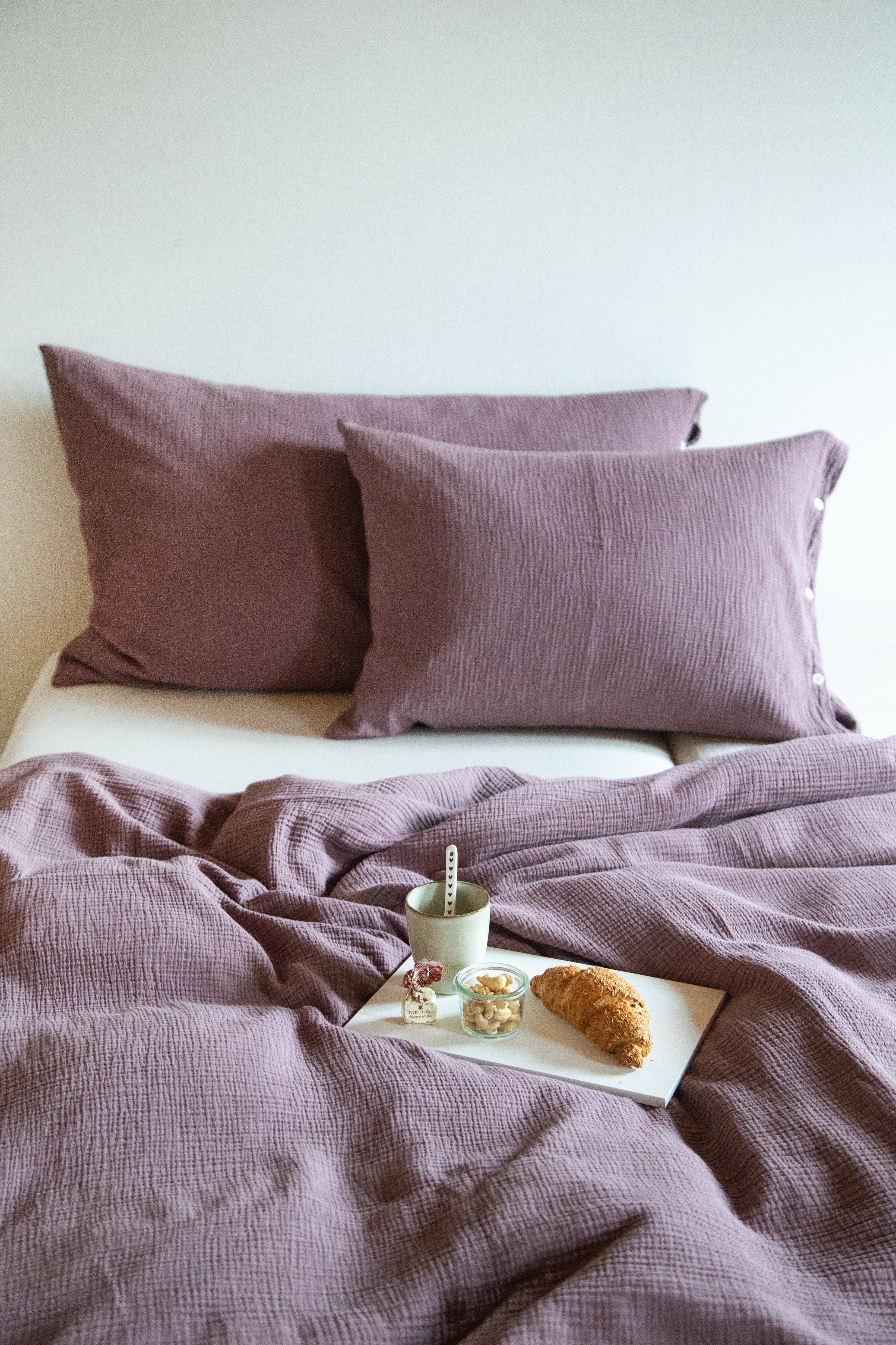 Musselin Duvetbezug Jula aubergine 160x210cm - Farbliebe