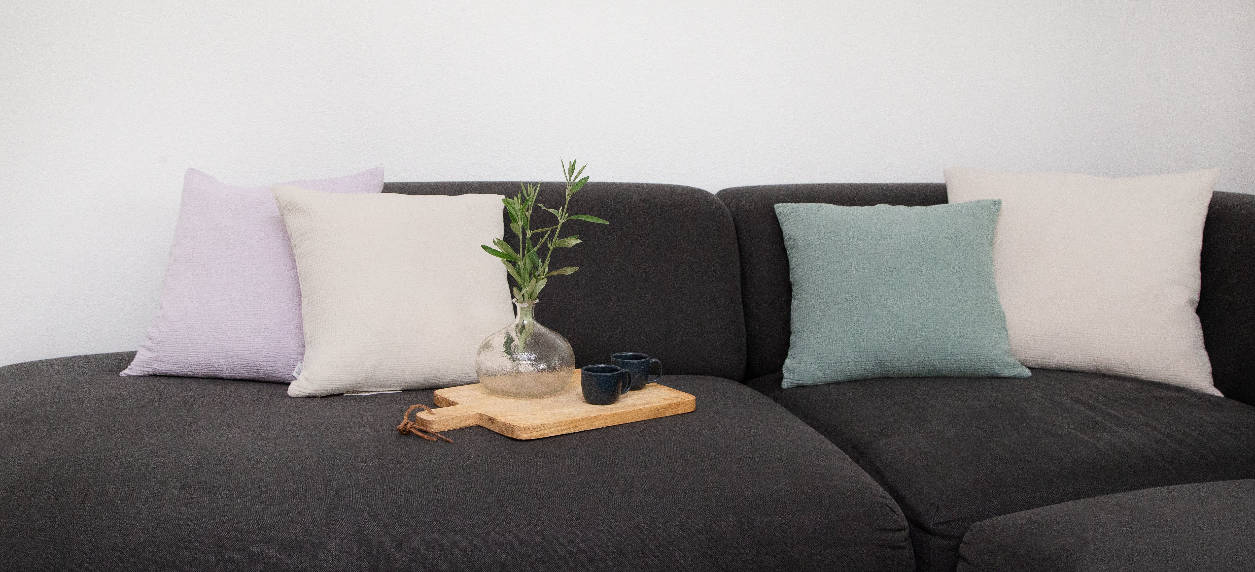 Coussin décoratif en mousseline Hilla lila 50x50cm - Farbliebe