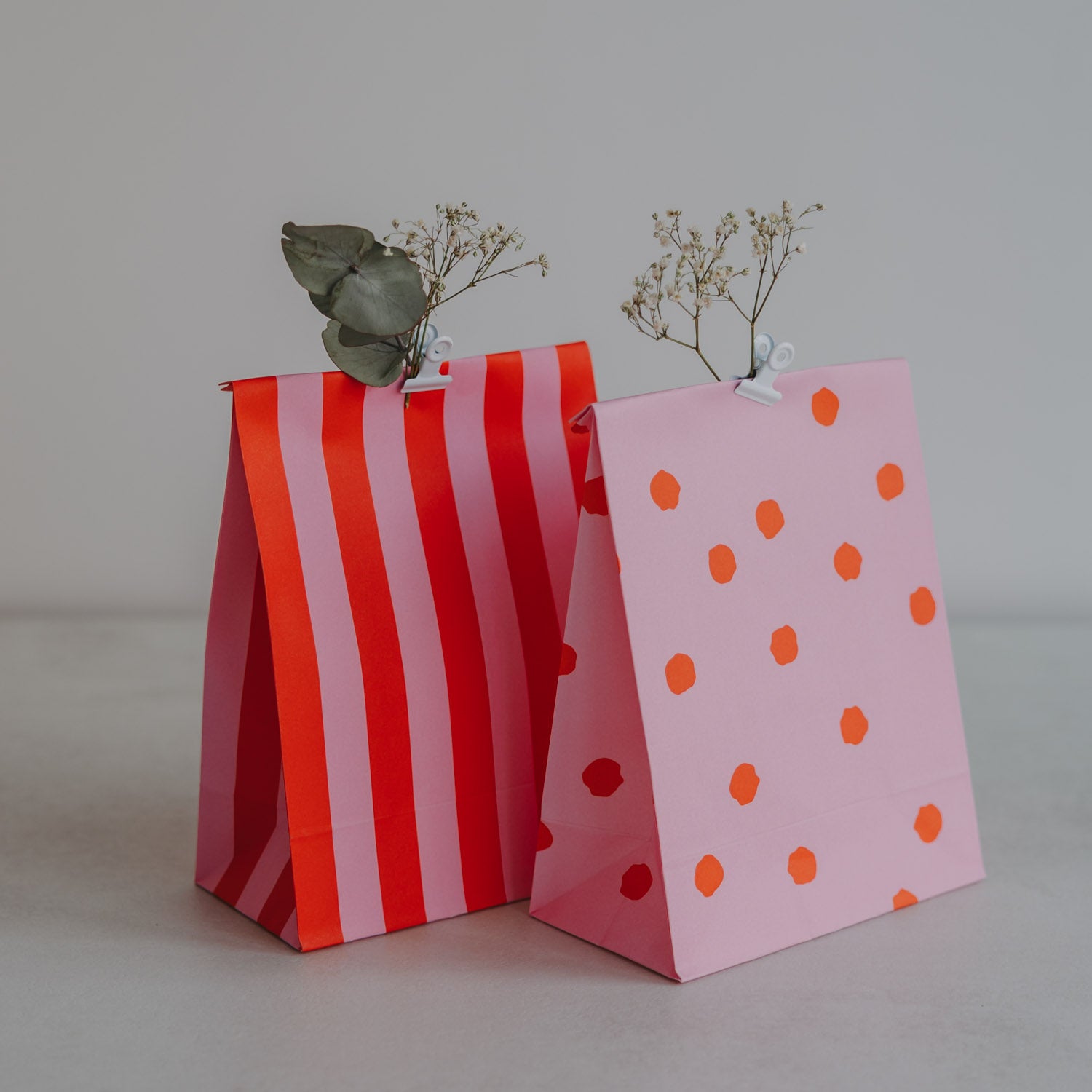 Paper bags stripes & dots pink small set of 6 - Eulenschnitt
