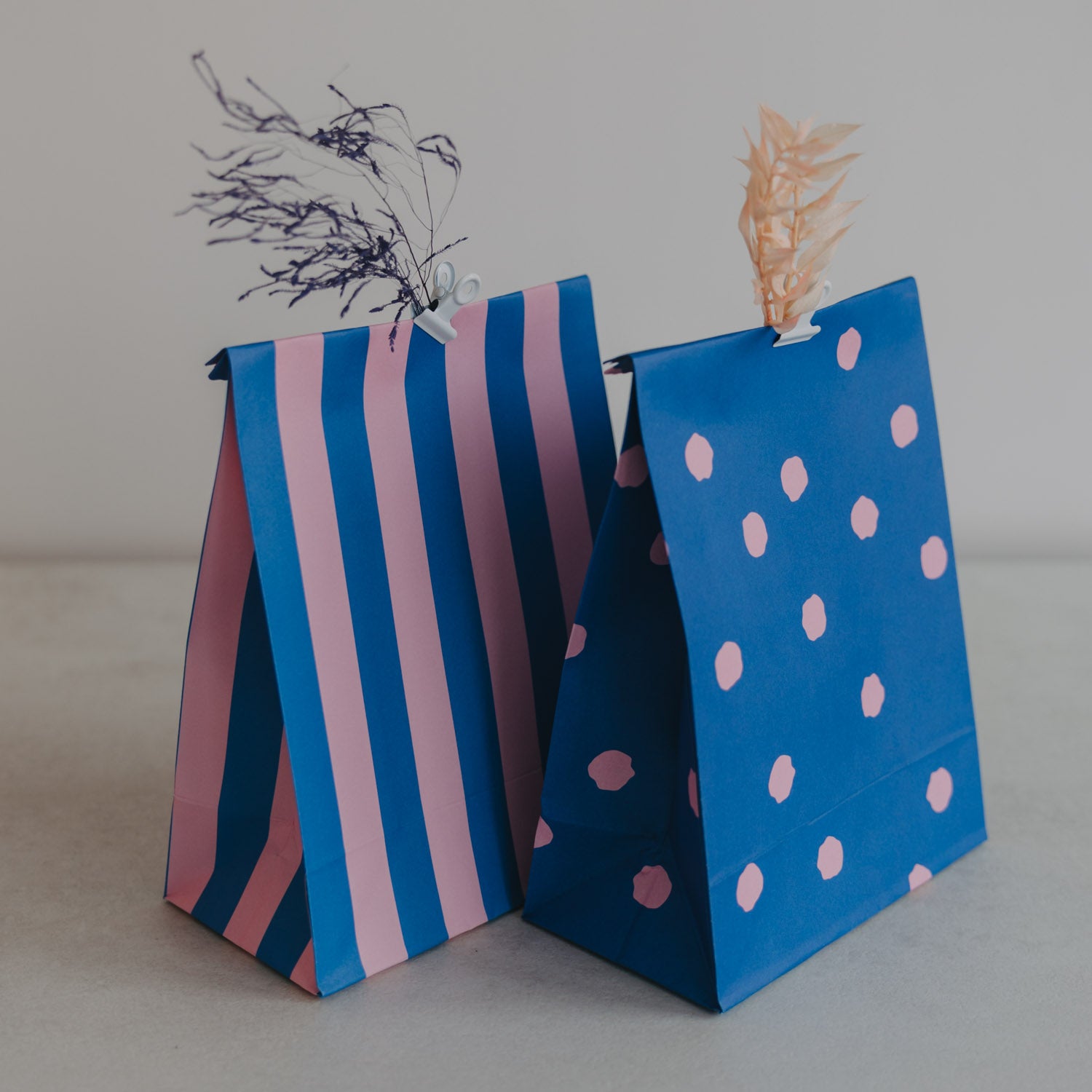 Paper bags stripes & dots pink small set of 6 - Eulenschnitt