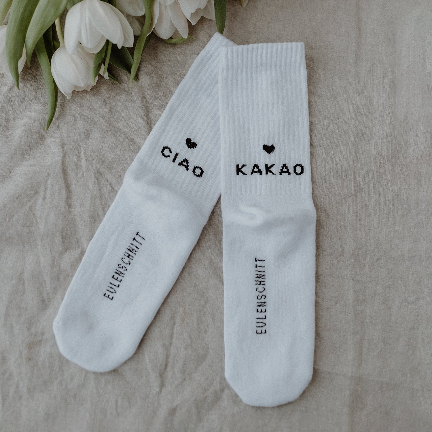 Socken "CIAO KAKAO" weiss 43–46 - Eulenschnitt
