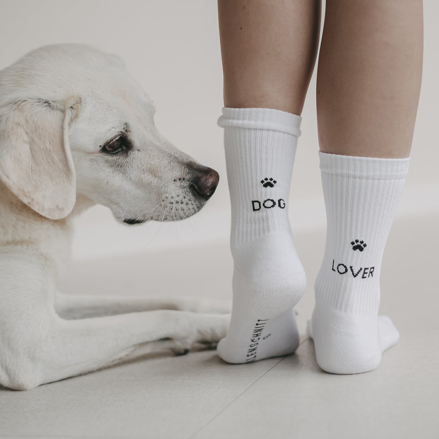 Socken "DOG LOVER" weiss 35–38 - Eulenschnitt