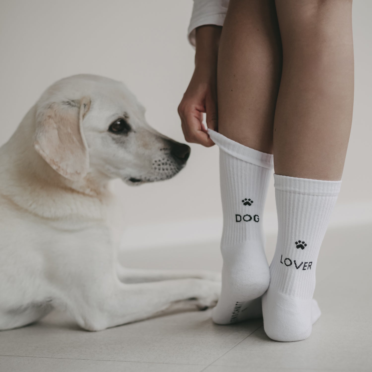 Socken "DOG LOVER" weiss 39–42 - Eulenschnitt