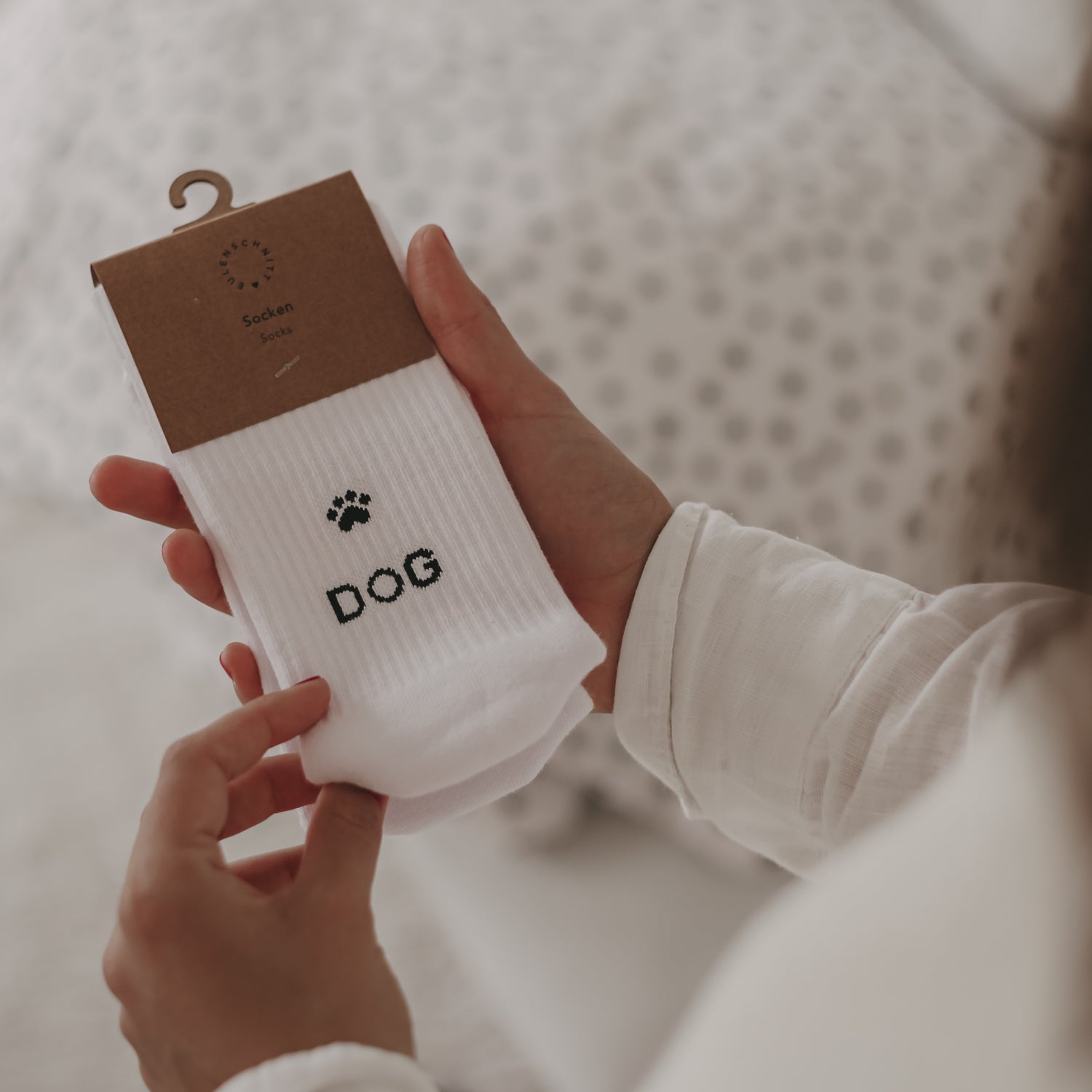Socken "DOG LOVER" weiss 39–42 - Eulenschnitt