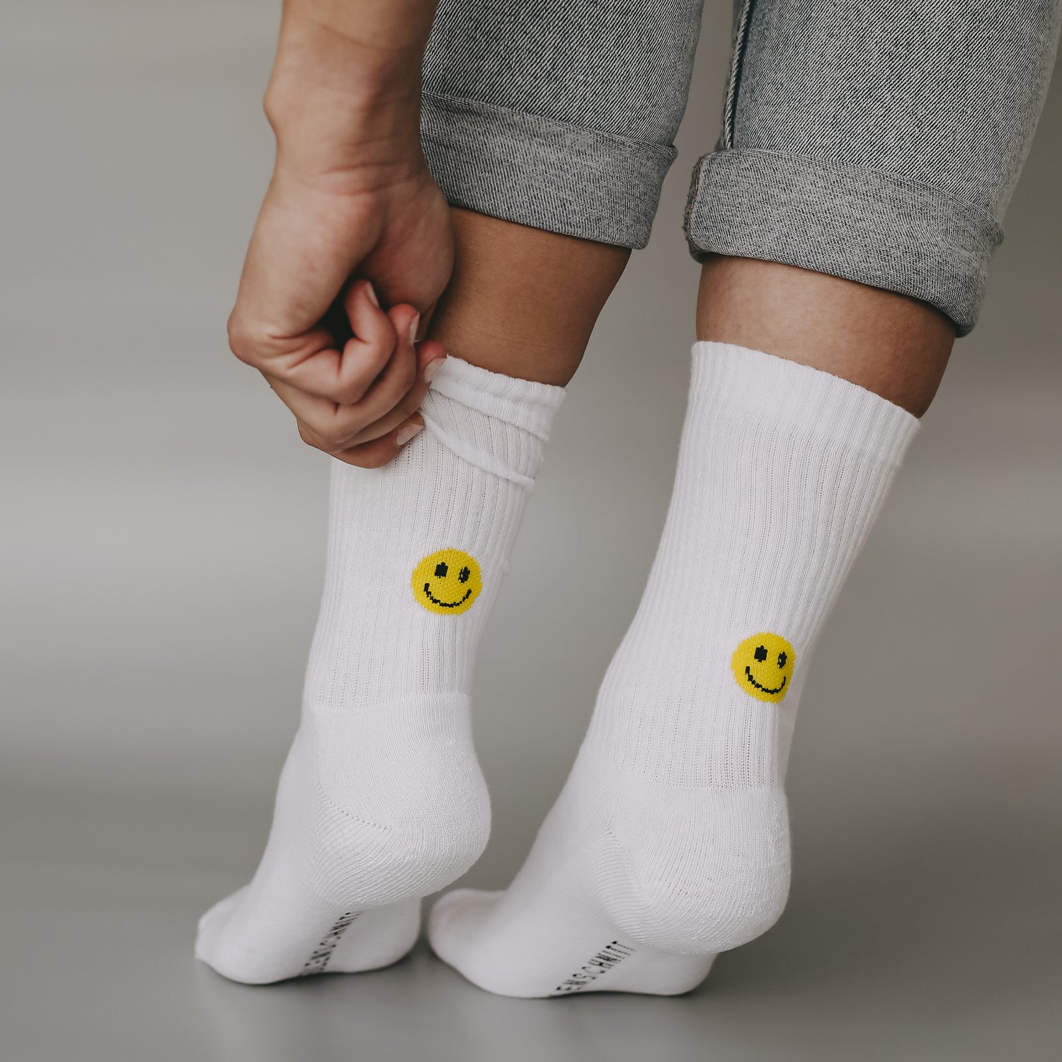 Socken gelbes Smiley weiss 35-38 - Eulenschnitt