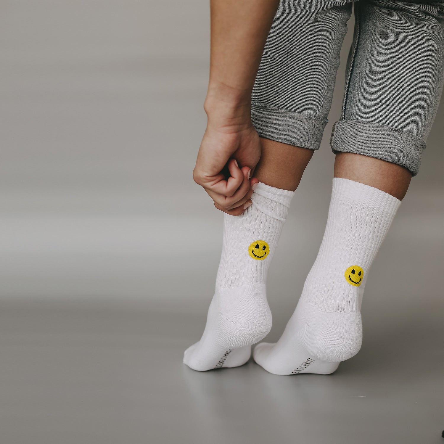 Socken gelbes Smiley weiss 39-42 - Eulenschnitt