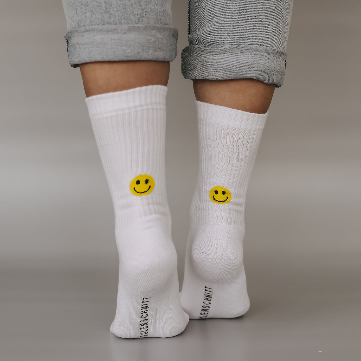Socken gelbes Smiley weiss 43–46 - Eulenschnitt
