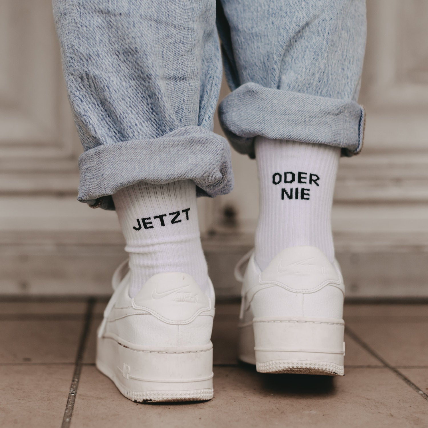 Socken "Jetzt oder nie" weiss 35–38 - Eulenschnitt