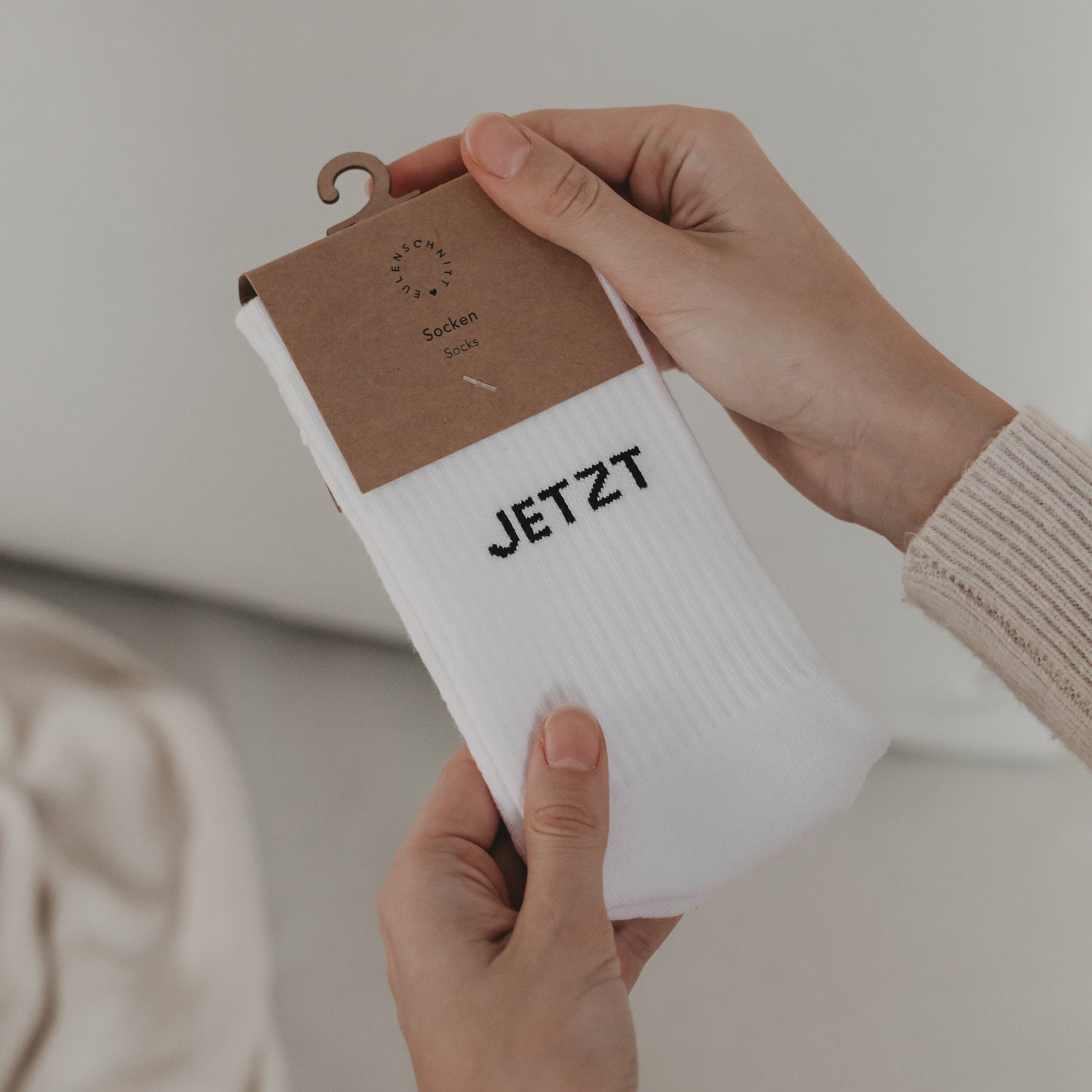 Socken "Jetzt oder nie" weiss 39–42 - Eulenschnitt