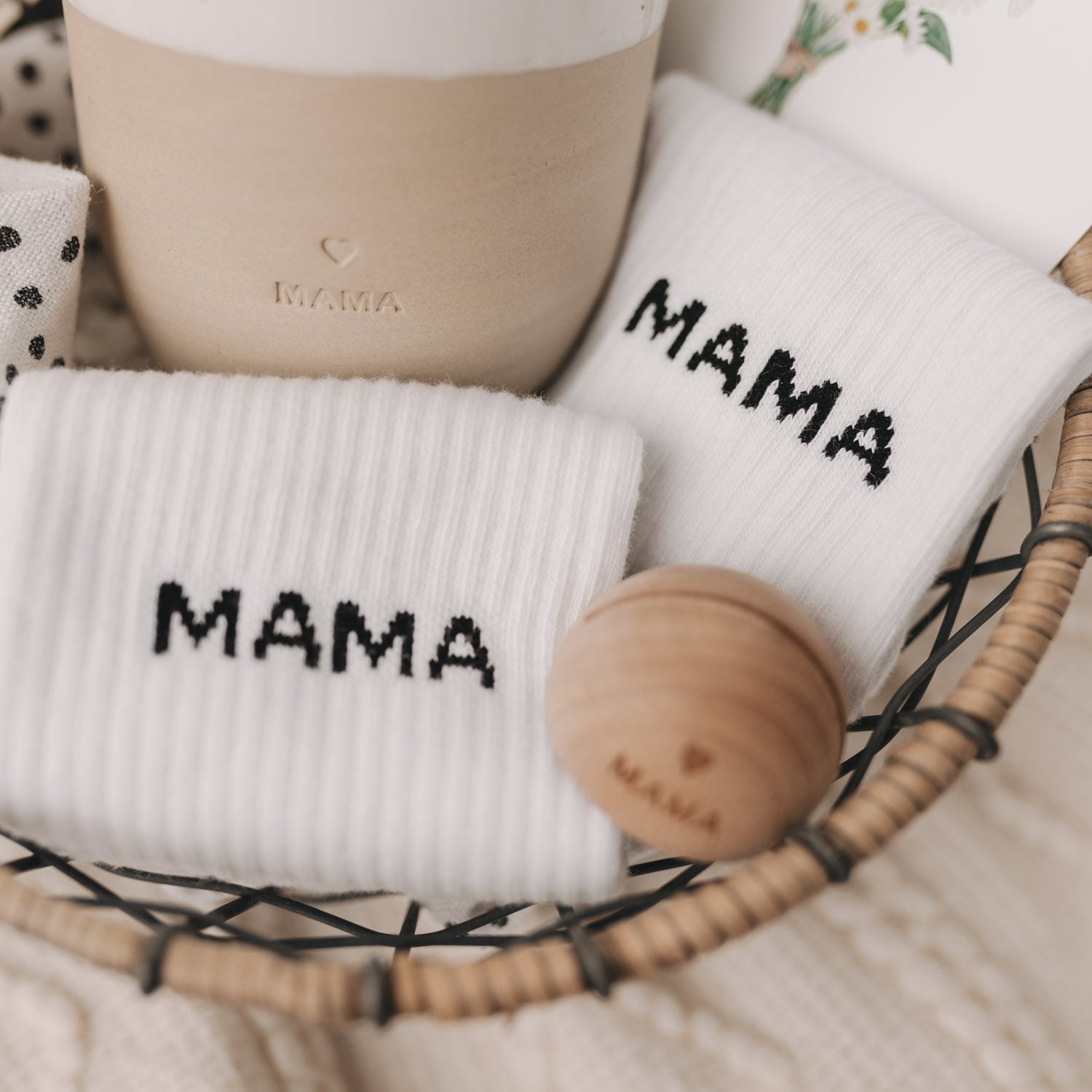 Socken "Mama" weiss 39–42 - Eulenschnitt