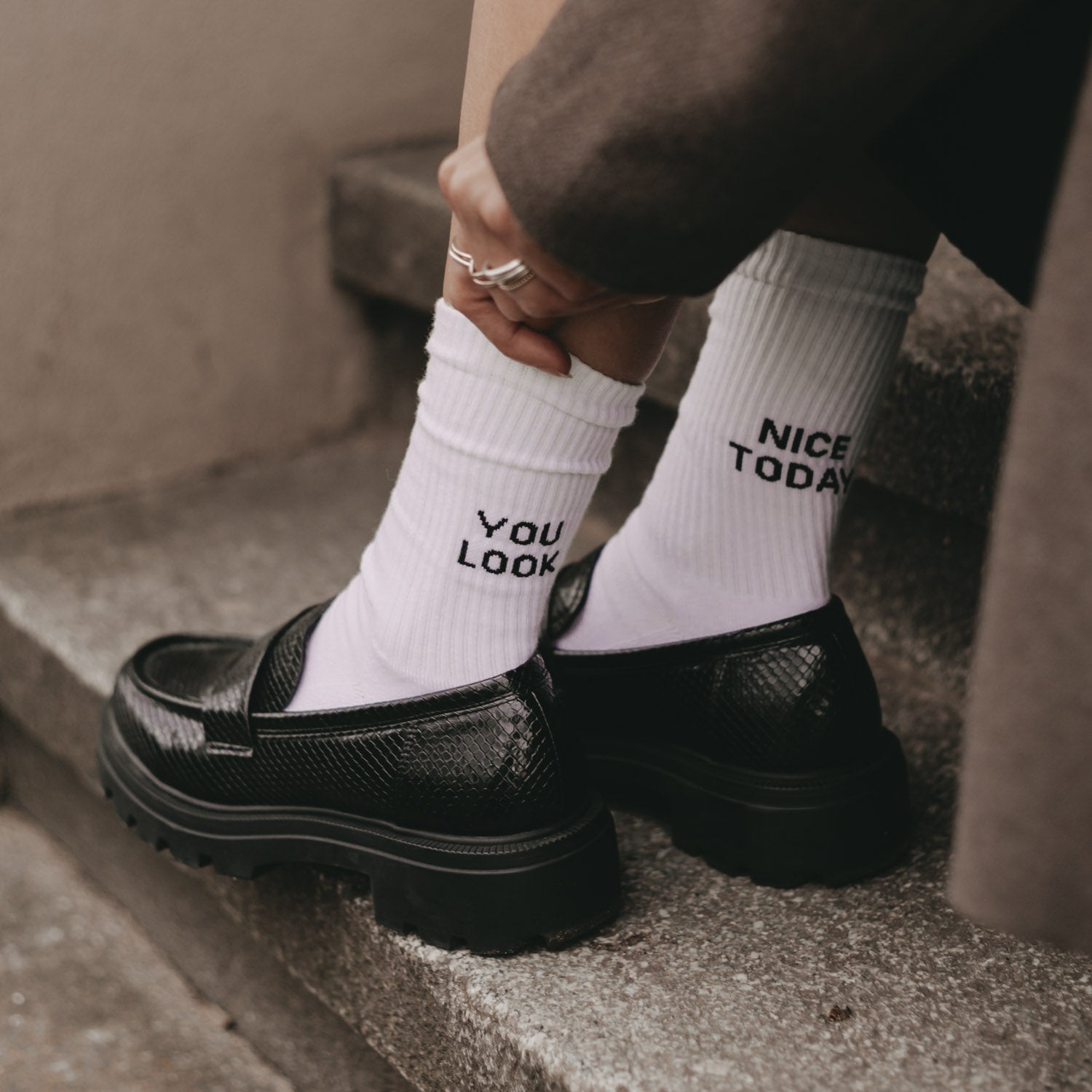 Socken "You look nice today" weiss 35–38 - Eulenschnitt