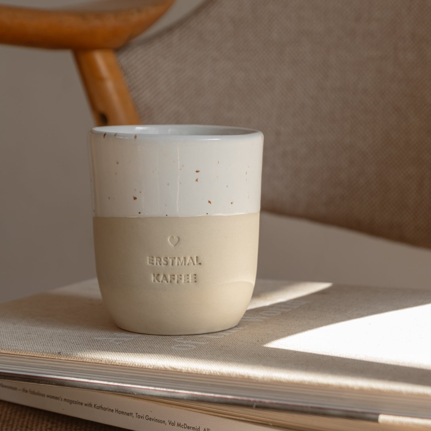 Gobelet en grès "ERSTMAL KAFFEE" – fait main - Eulenschnitt