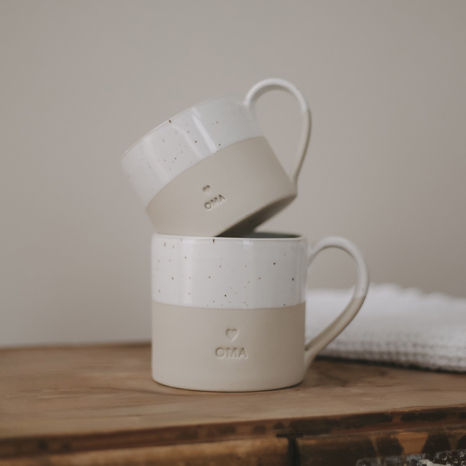 Stoneware cup "OMA" large - handmade - Eulenschnitt