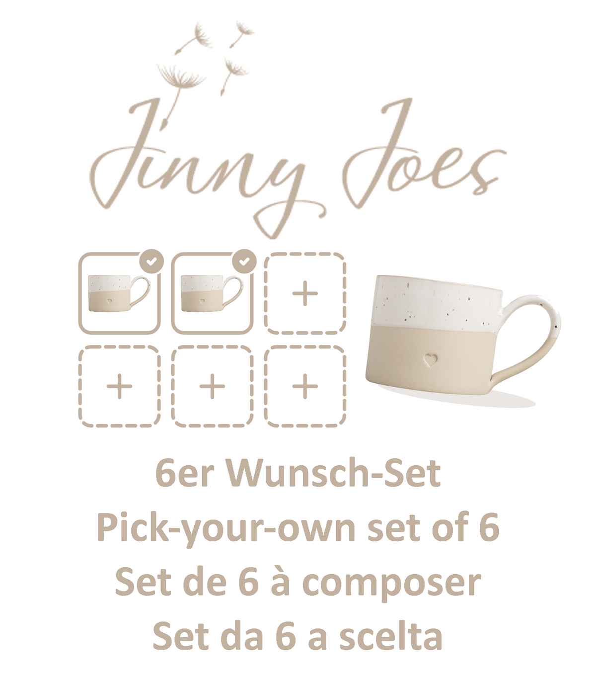 Pick-your-own set of 6 stoneware cups - handmade - Eulenschnitt