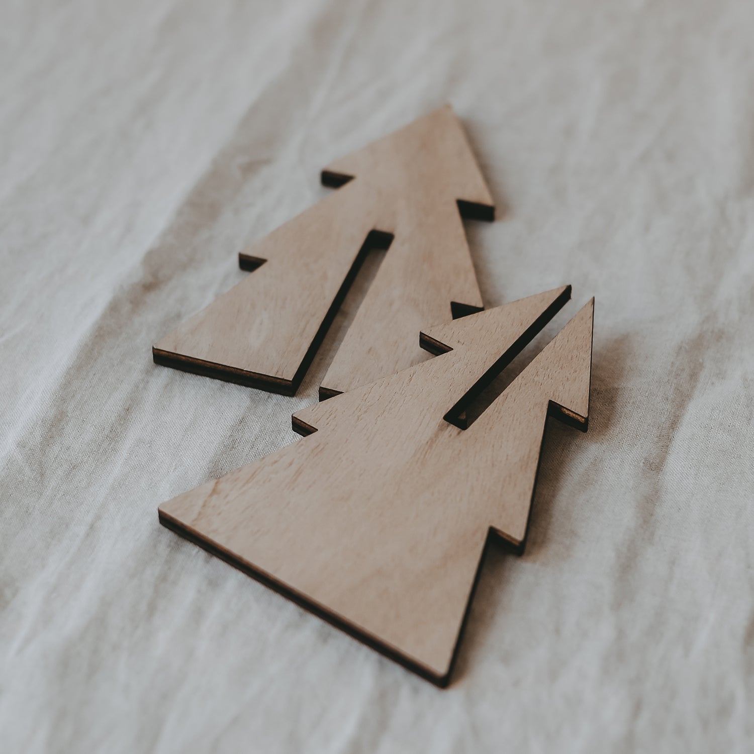 Tannenbäume Holz natur 3er Set - Eulenschnitt