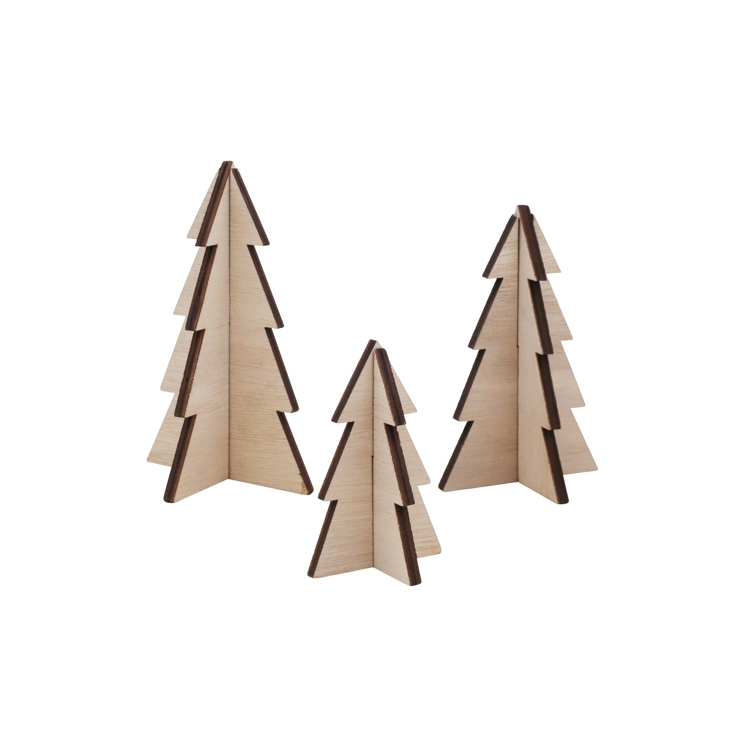 Tannenbäume Holz natur 3er Set klein- Eulenschnitt